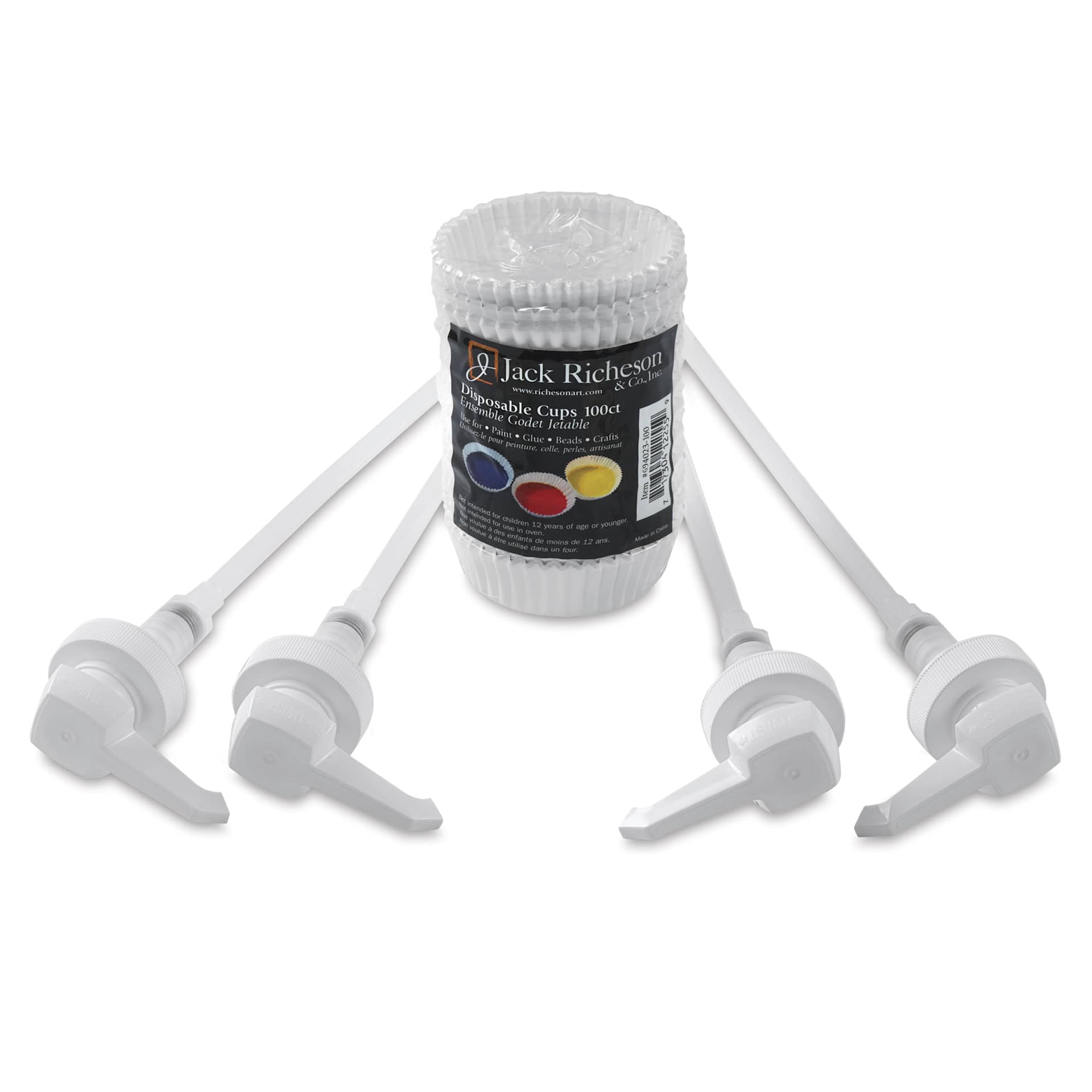 Blick Student Tempera Paints - Set of 4, Pump Kit, Basic Colors, Gallon, pumps with cups in packaging
