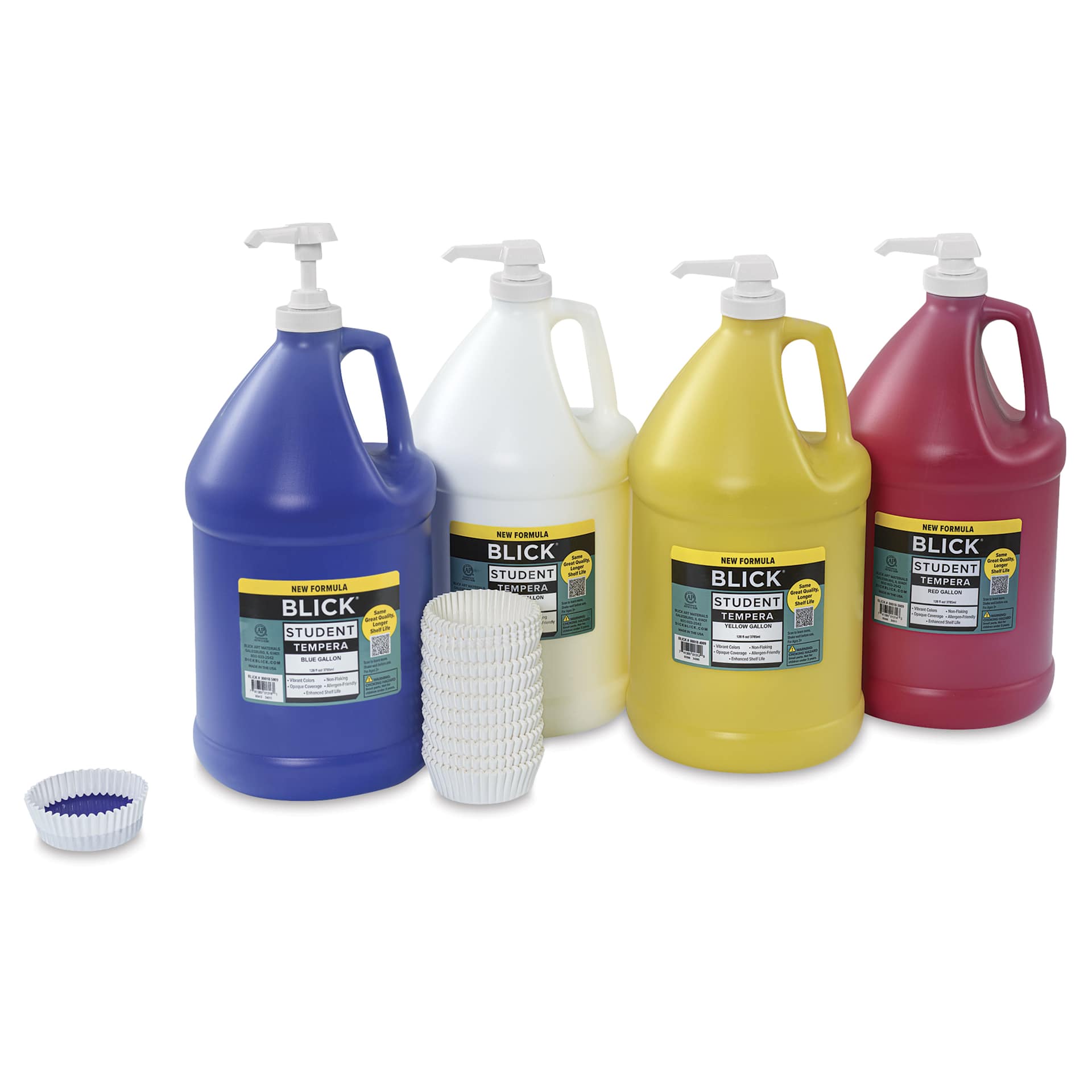 Blick Student Tempera Paints - Set of 4, Pump Kit, Basic Colors, Gallon, jugs with pumps