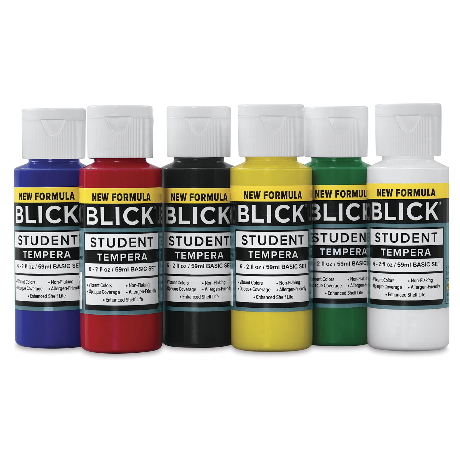 Blick Student Tempera Paints - Set of 6, Basic Colors, 2 oz, out of packaging