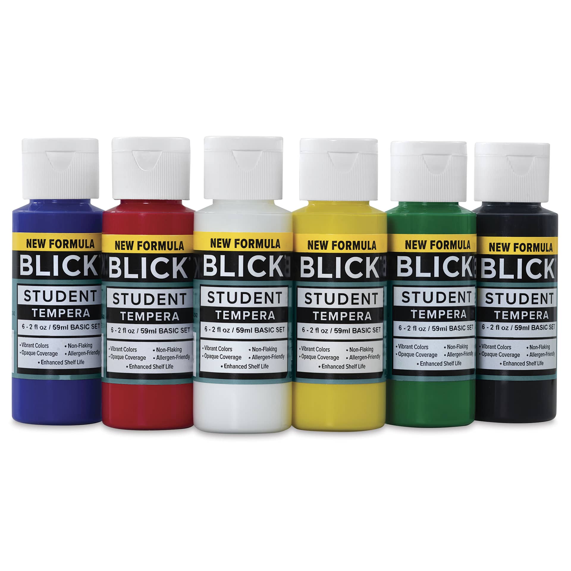 Blick Student Tempera Paints - Set of 6, Basic Colors, 2 oz, set contents