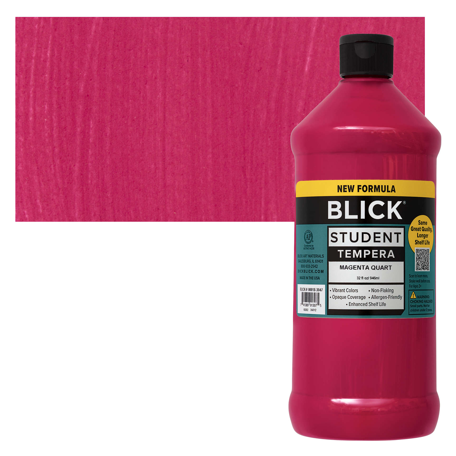 Blick Student Tempera Paint - Magenta, 32 oz bottle and swatch