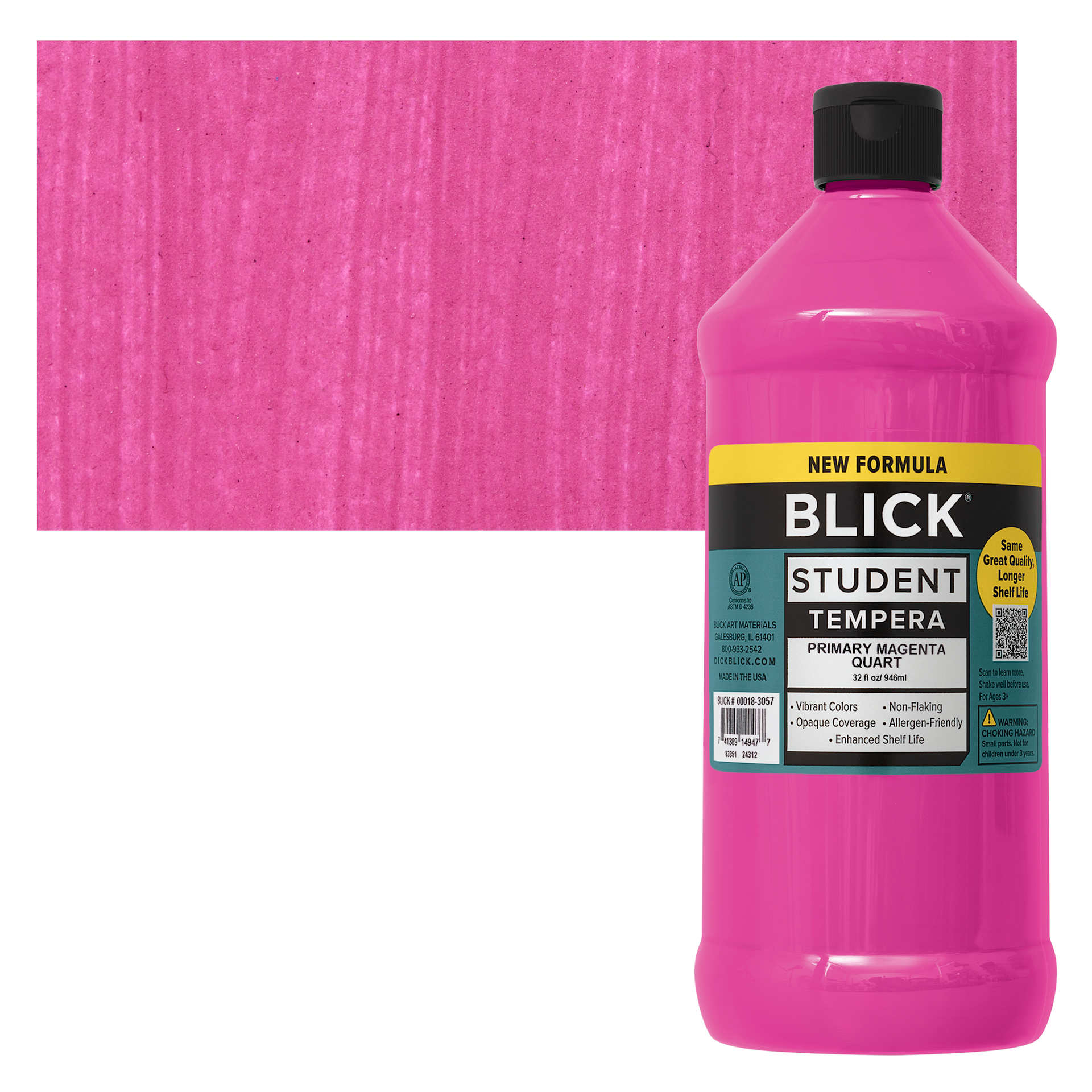Blick Student Tempera Paint - Primary Magenta, 32 oz bottle and swatch