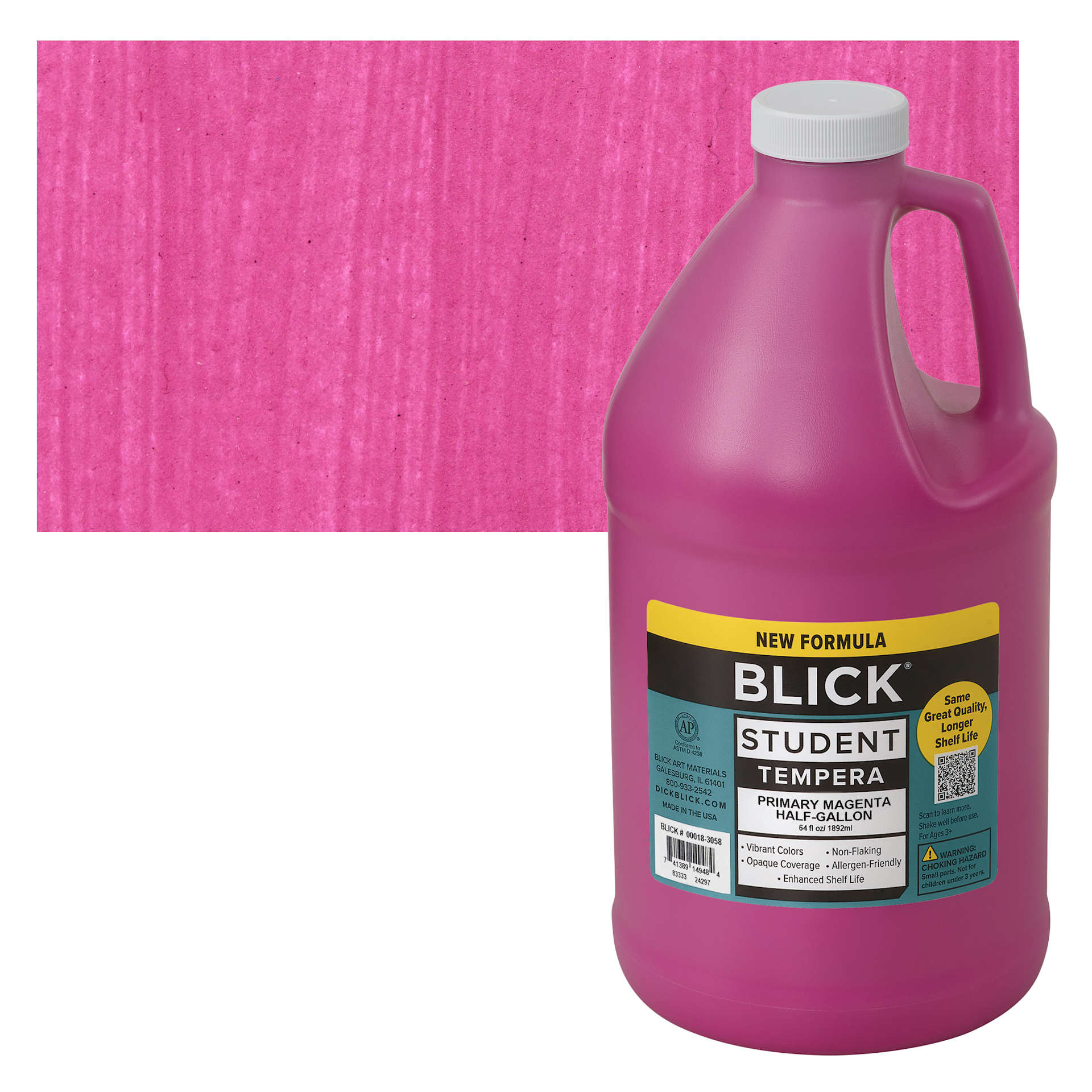 Blick Student Tempera Paint - Primary Magenta, 64 oz bottle and swatch