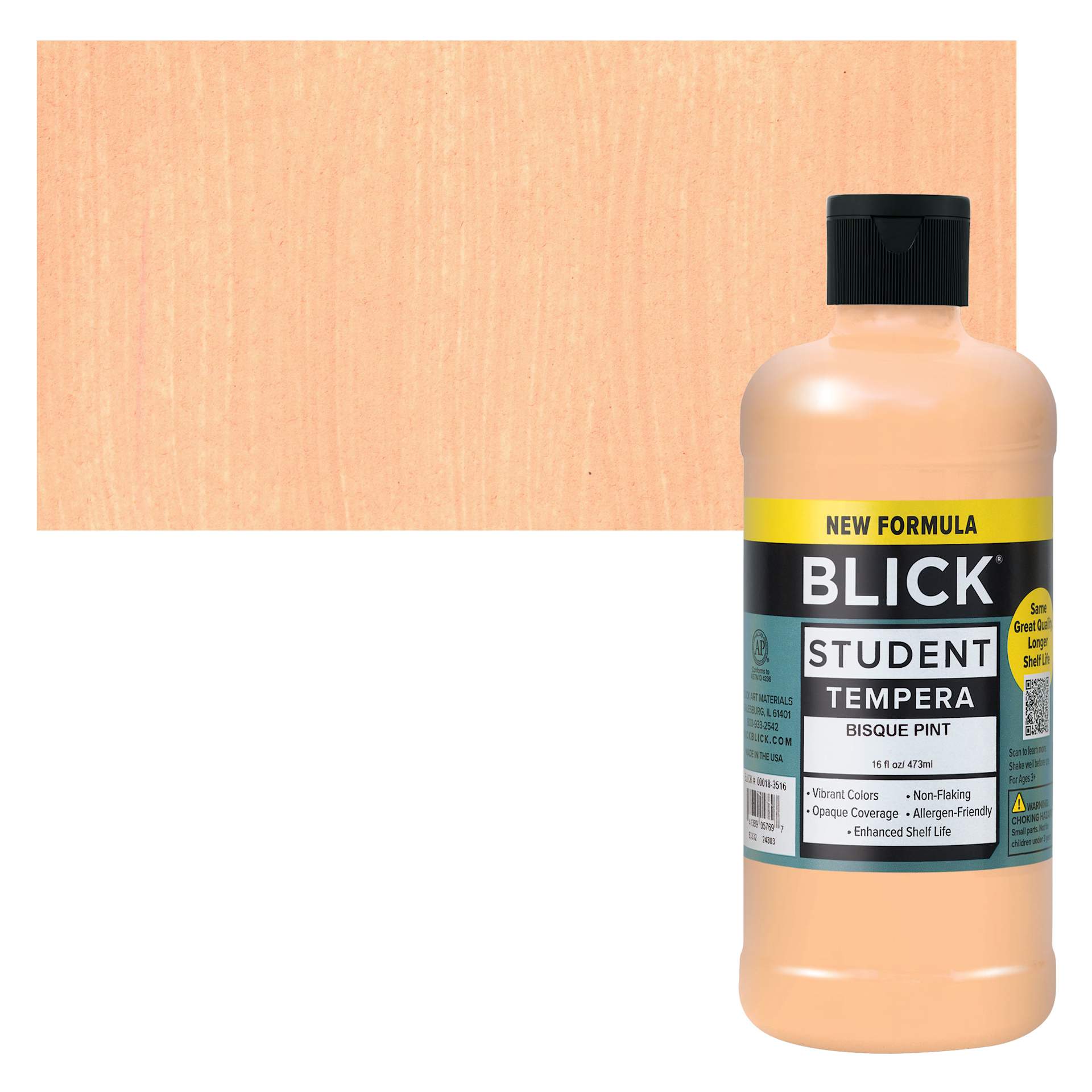 Blick Student Tempera Paint - Bisque, 16 oz bottle and swatch