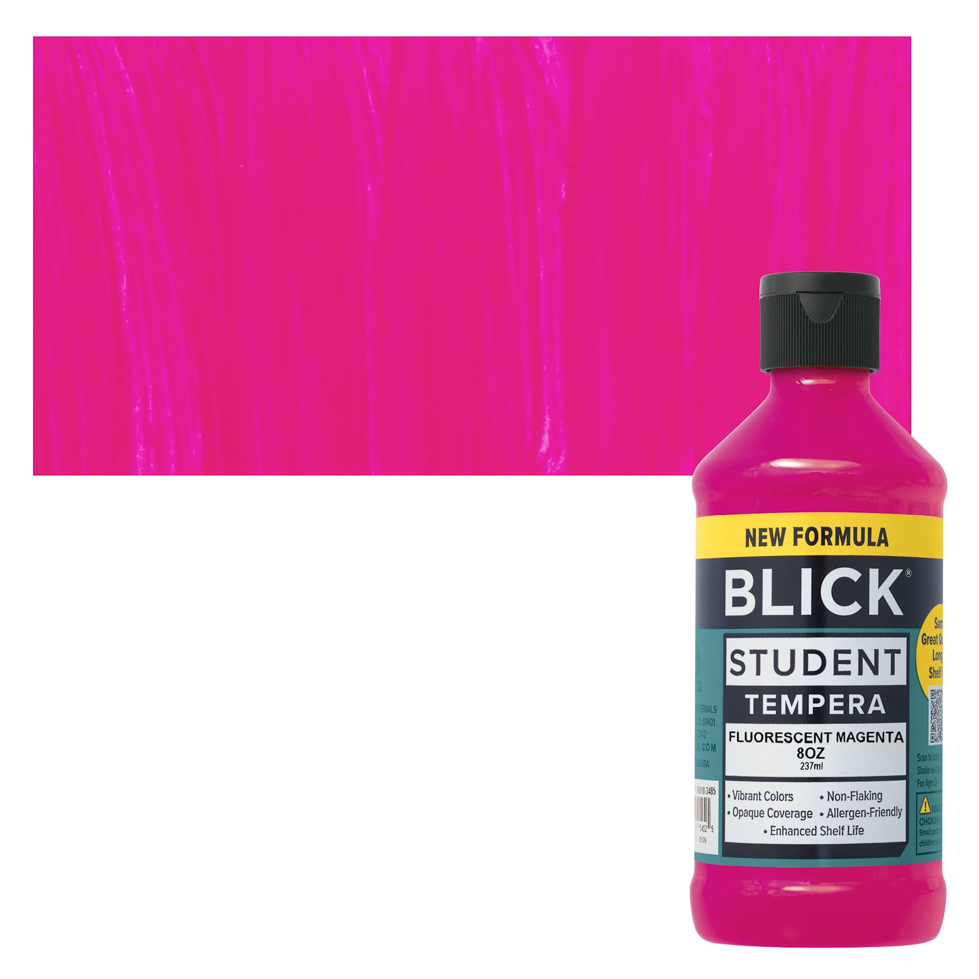 Blick Student Tempera Paint - Fluorescent Magenta, 8 oz Bottle and swatch