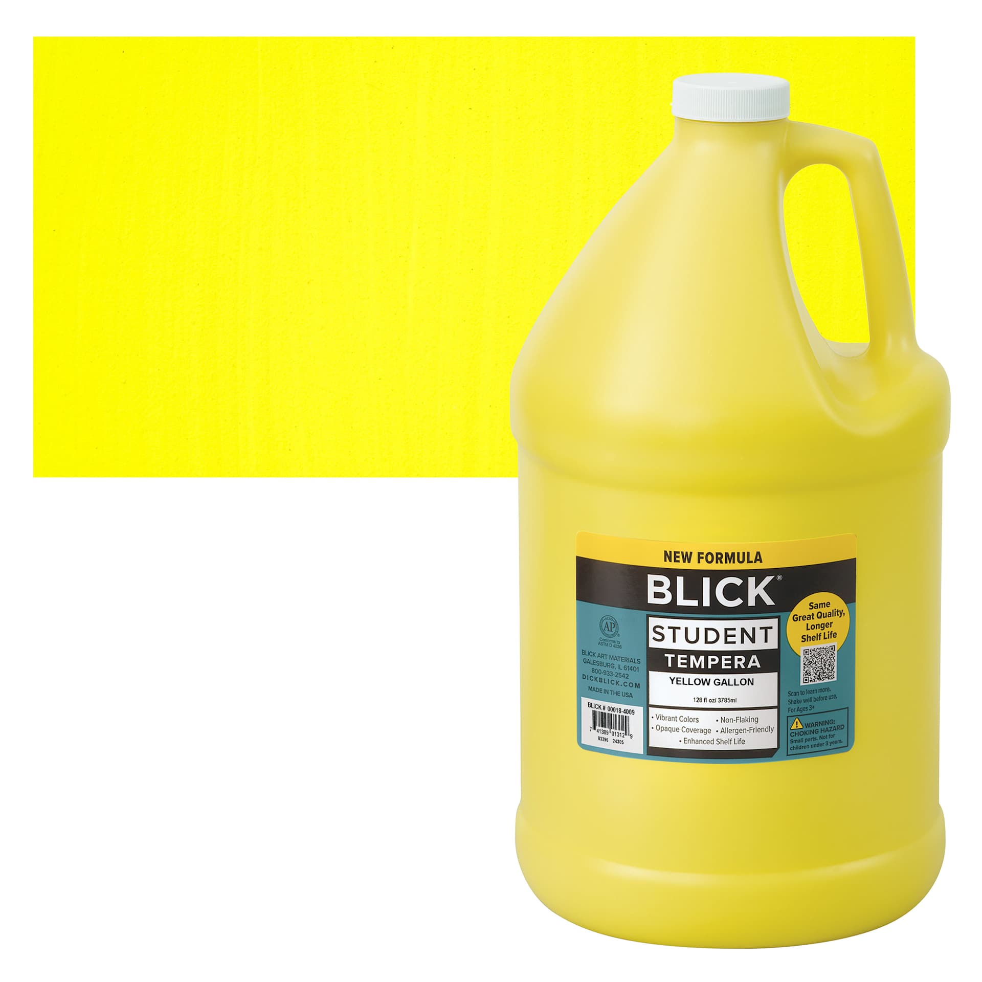 Blick Student Tempera Paint - Yellow, 128 oz bottle and swatch