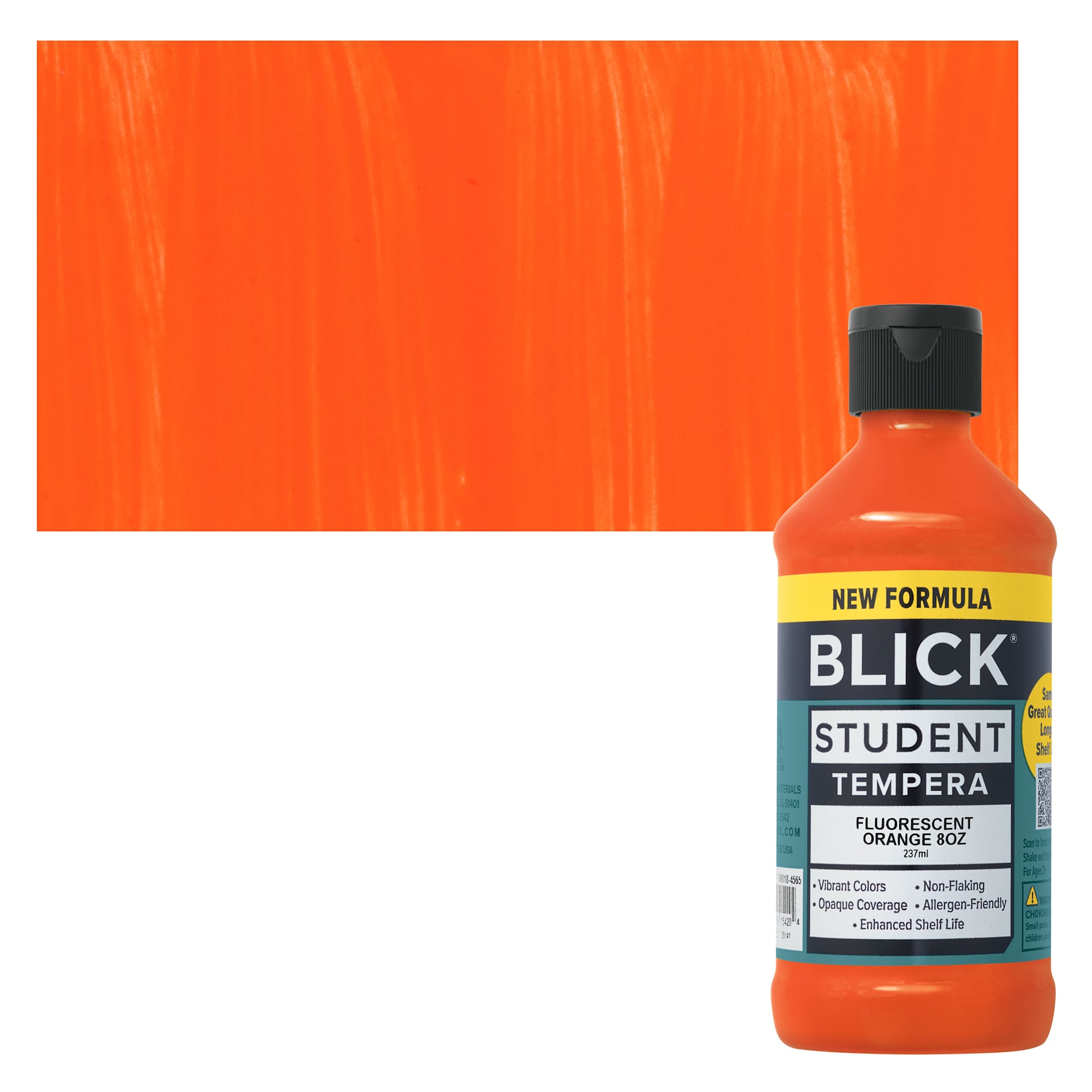 Blick Student Tempera Paint - Fluorescent Orange, 8 oz Bottle and swatch