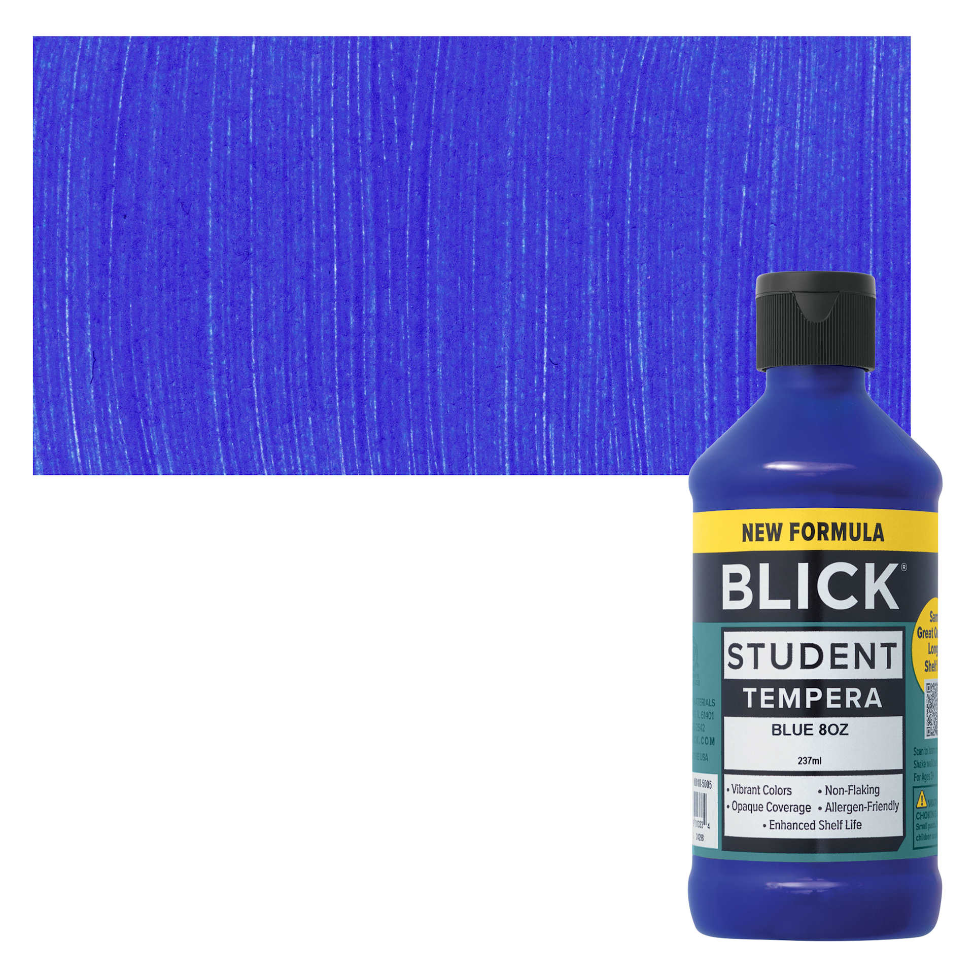 Blick Student Tempera Paint - Blue, 8 oz bottle and swatch