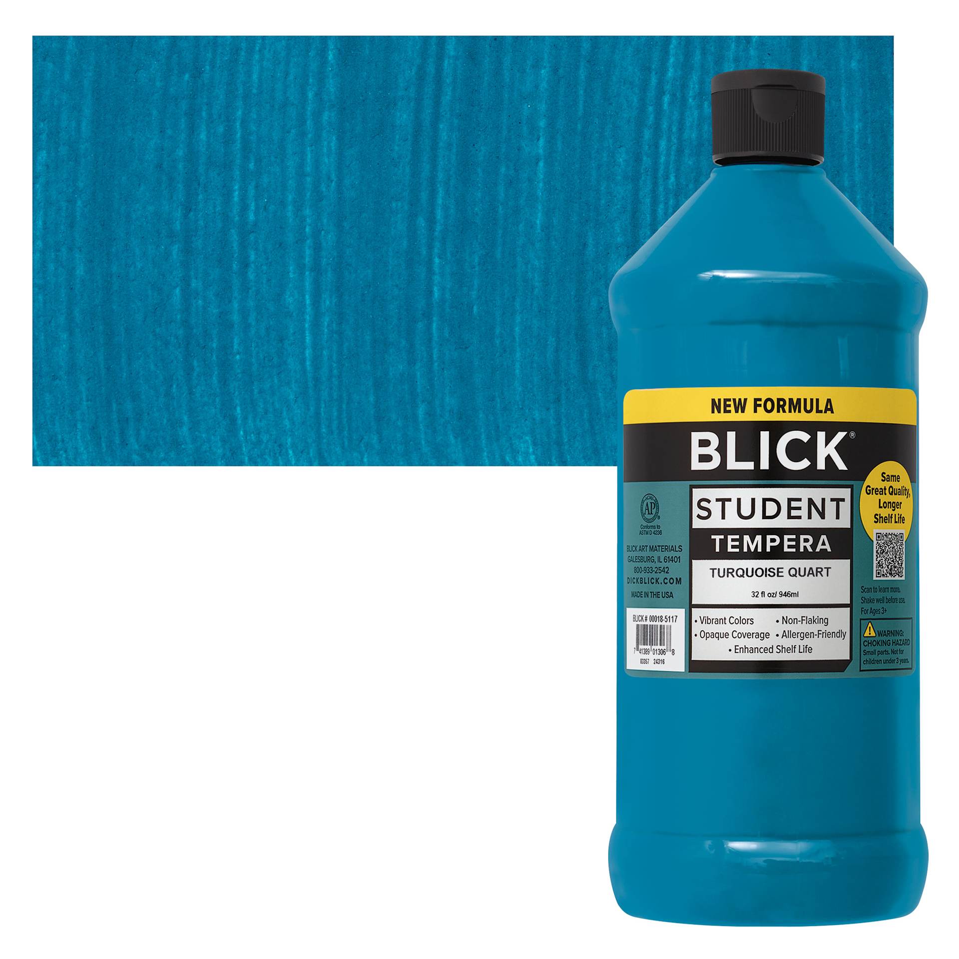 Blick Student Tempera Paint - Turquoise, 32 oz bottle and swatch