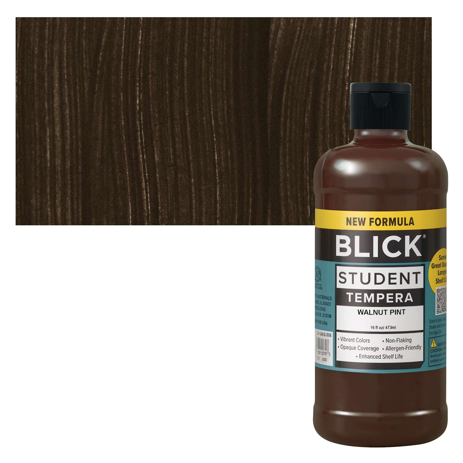 Blick Student Tempera Paint -  Walnut, 16 oz bottle and swatch