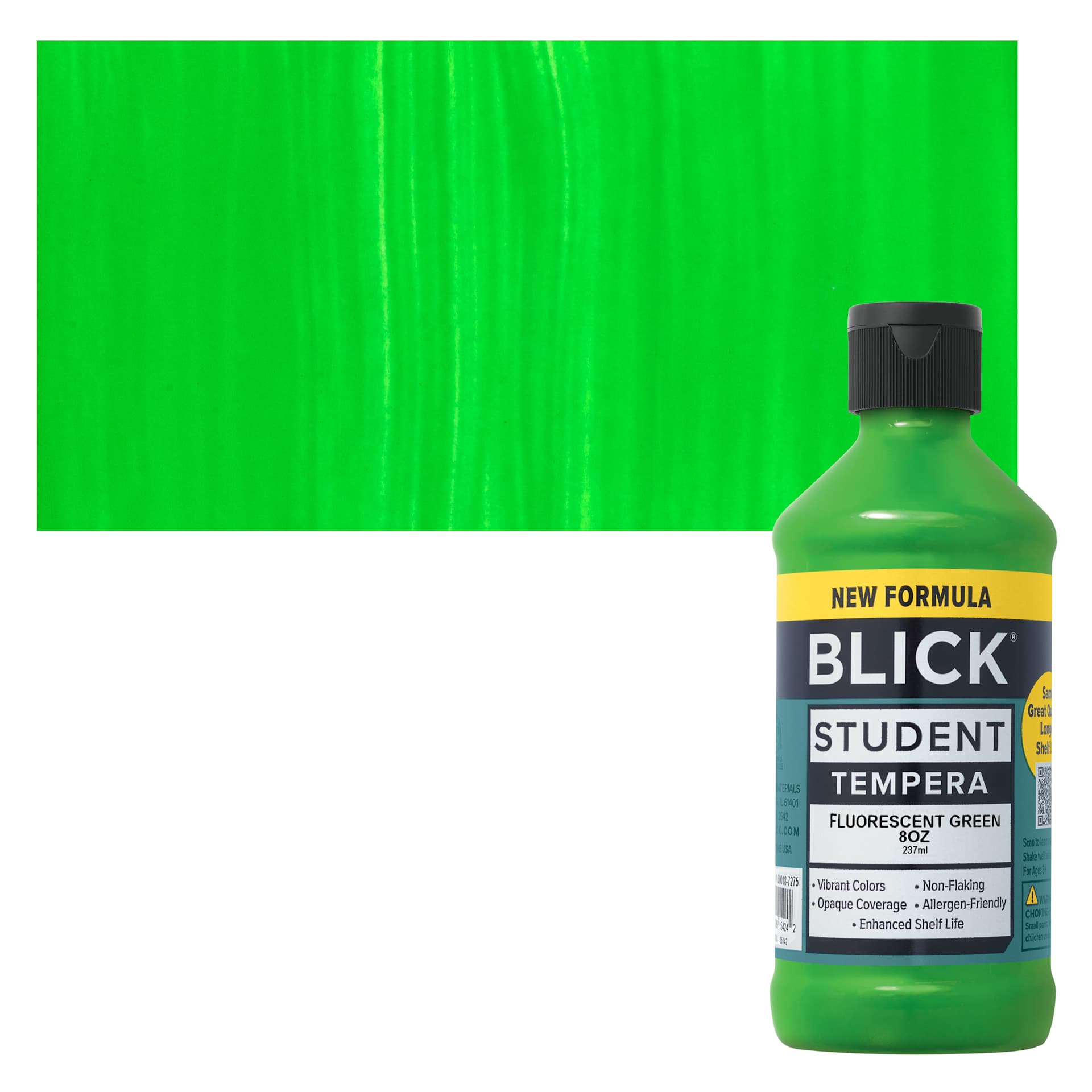 Blick Student Tempera Paint - Fluorescent Green, 8 oz Bottle and swatch