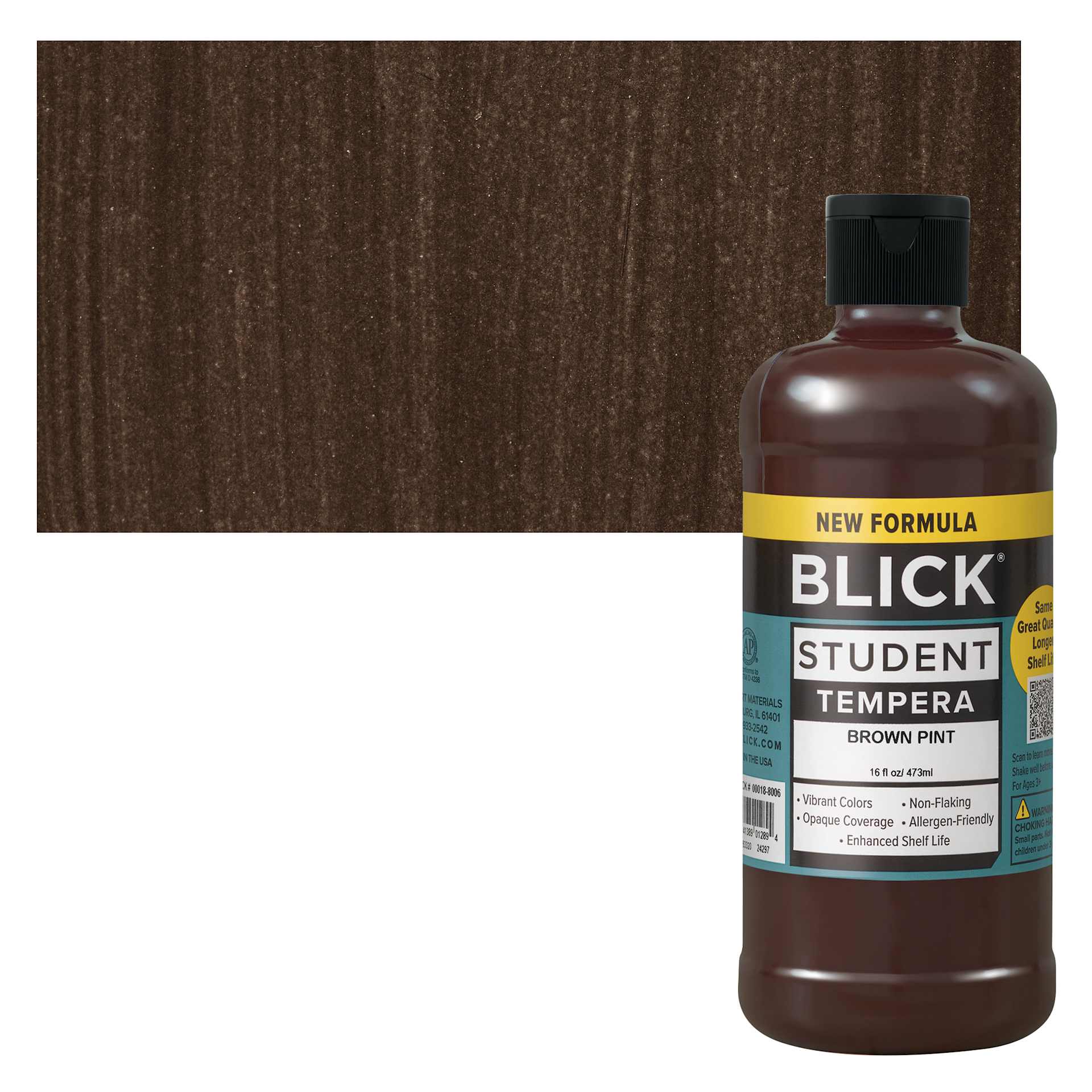 Blick Student Tempera Paint - Brown, 16 oz bottle and swatch