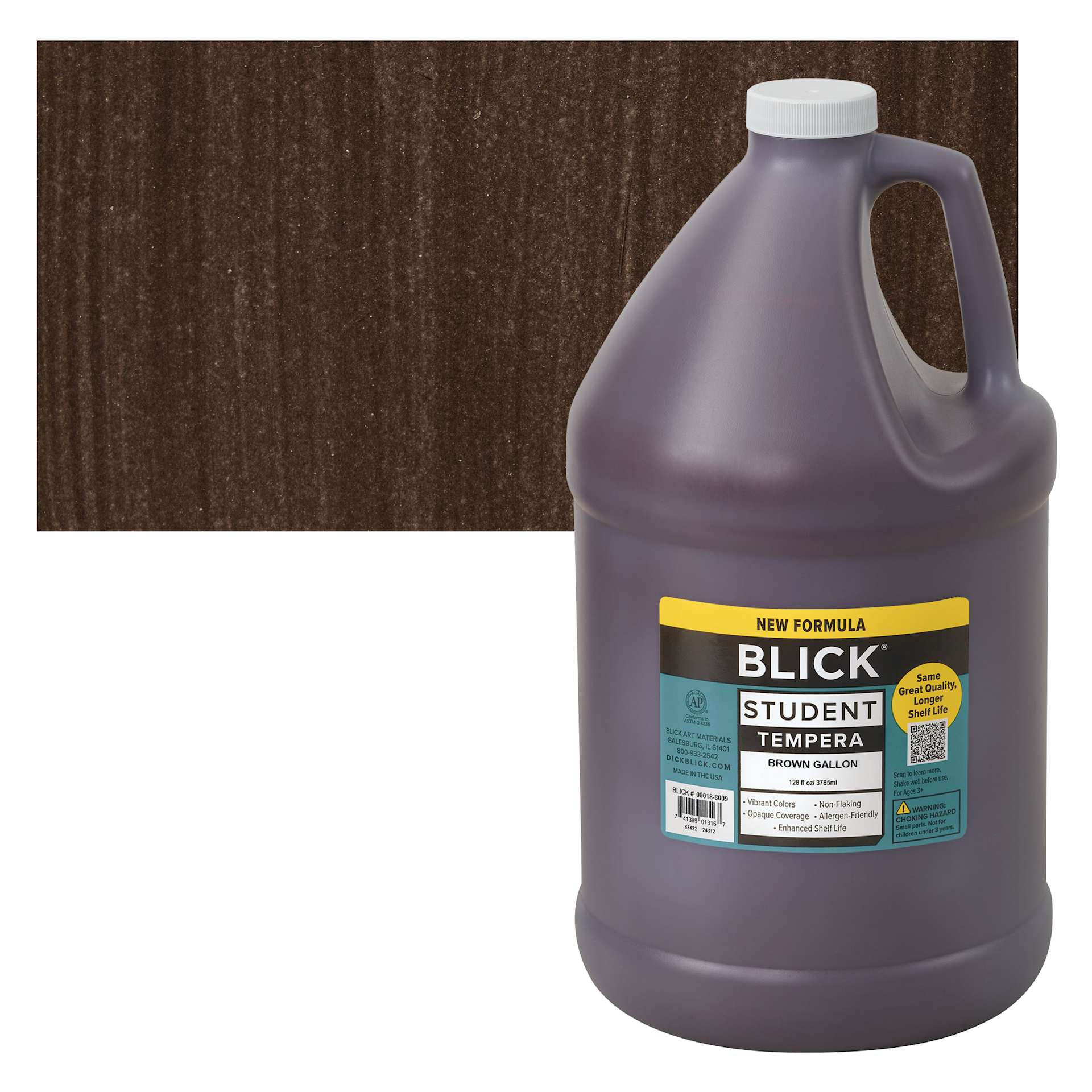 Blick Student Tempera Paint - Brown, 128 oz bottle and swatch