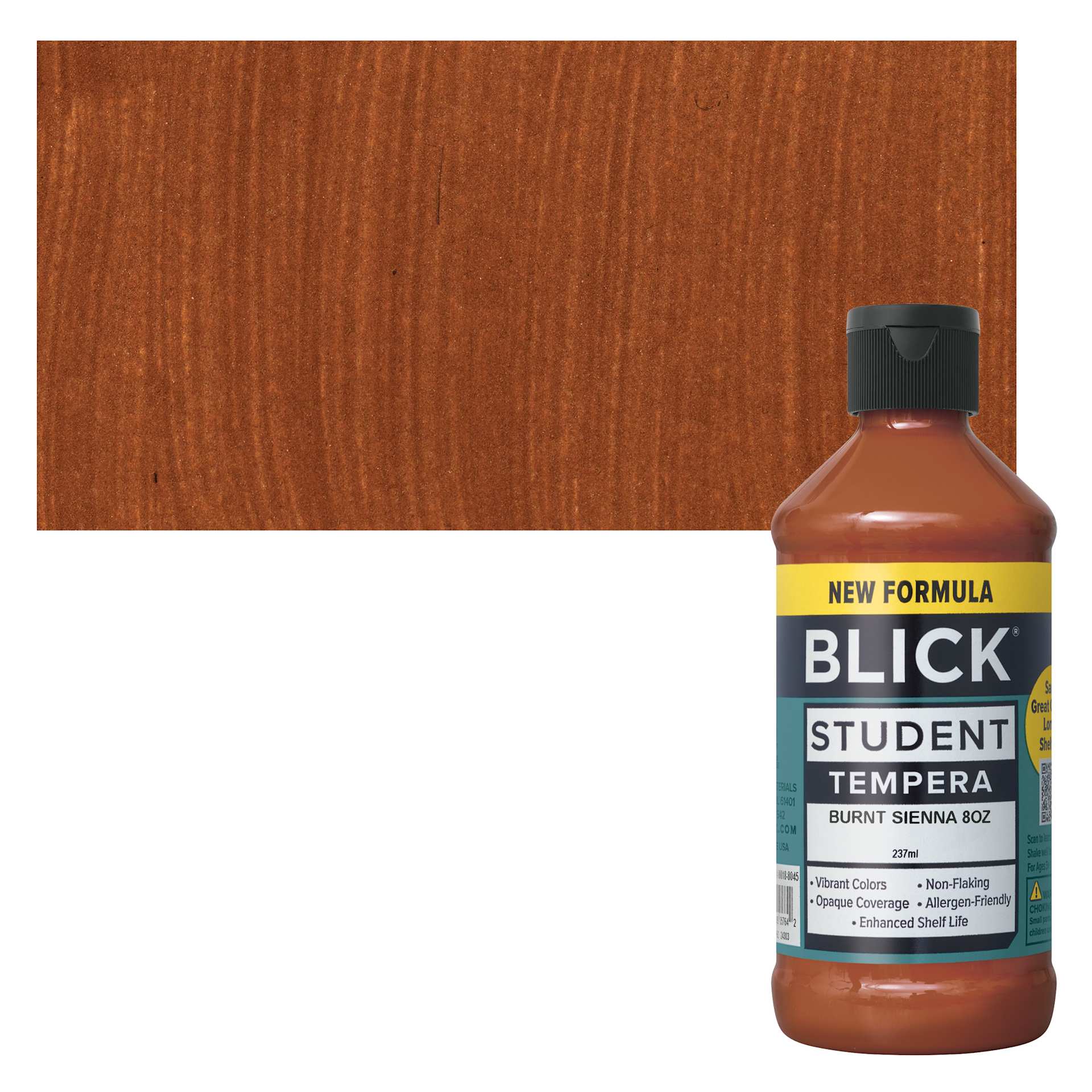 Blick Student Tempera Paint - Burnt Sienna, 8 oz bottle and swatch