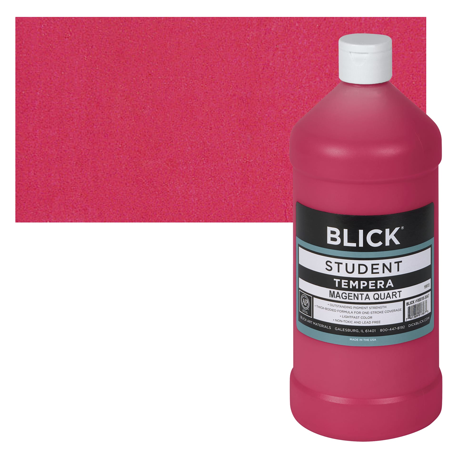 Blick Original Formula Student Tempera Paint - Magenta, 32 oz bottle and swatch