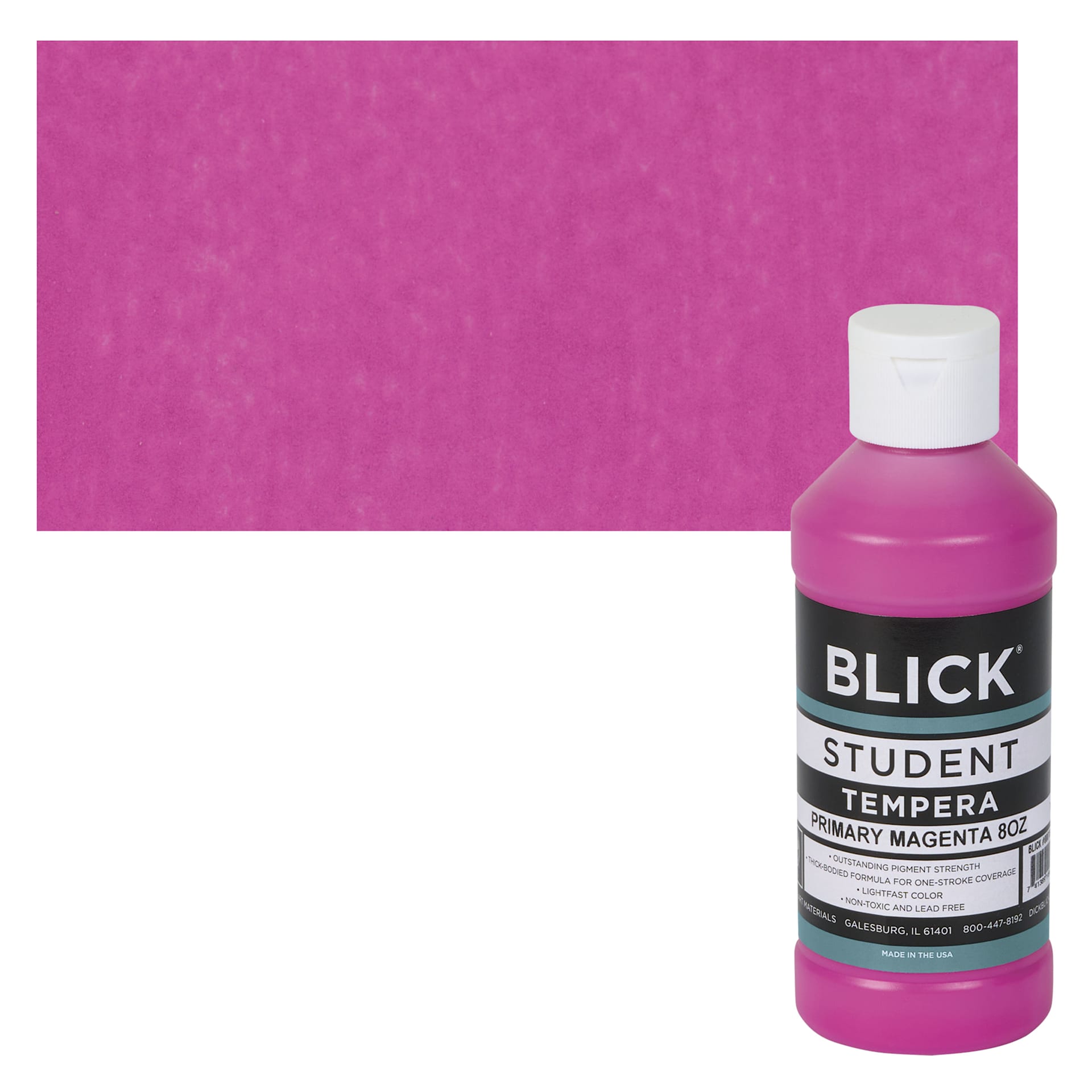Blick Original Formula Student Tempera Paint - Primary Magenta, 8 oz bottle and swatch