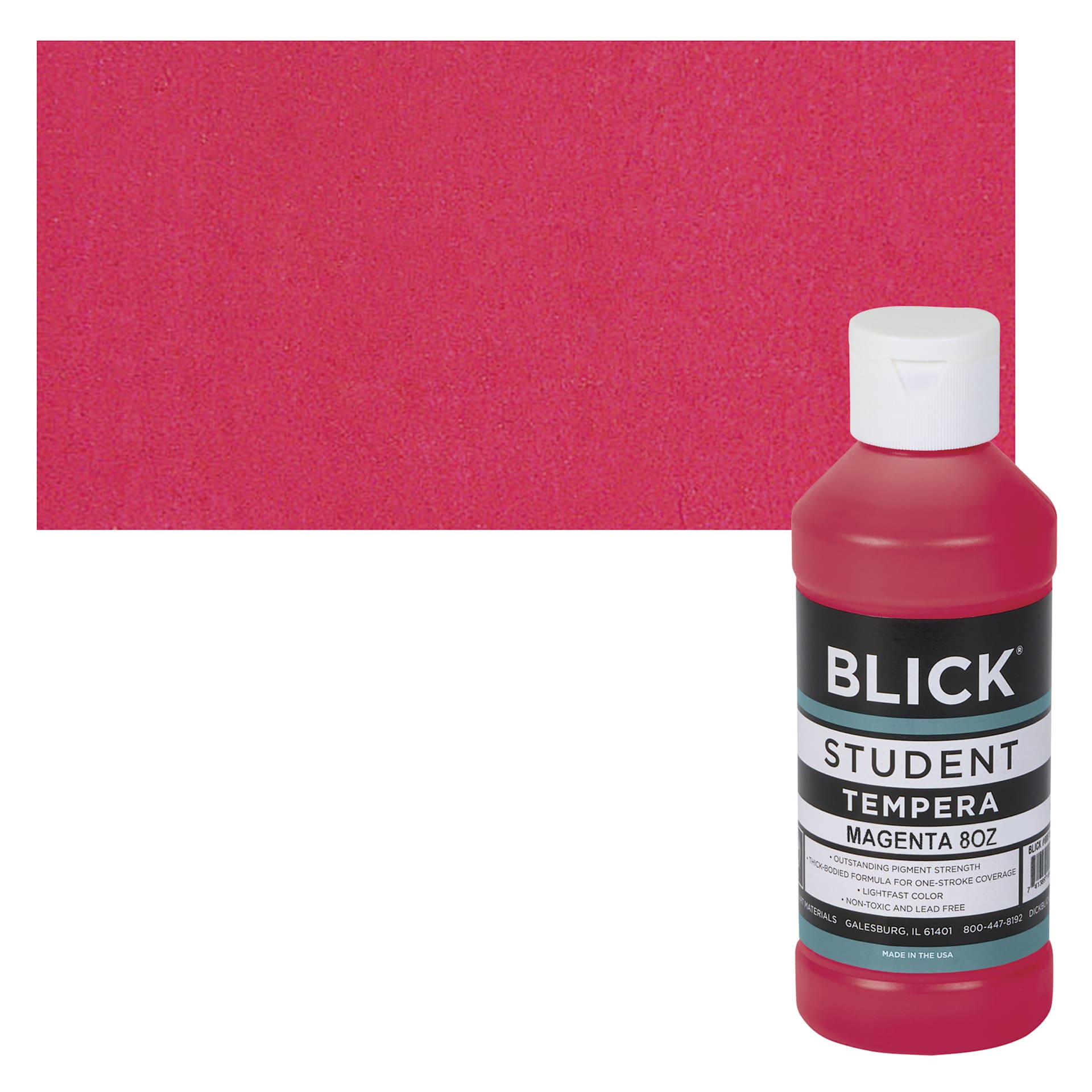 Blick Original Formula Student Tempera Paint - Magenta, 8 oz bottle and swatch