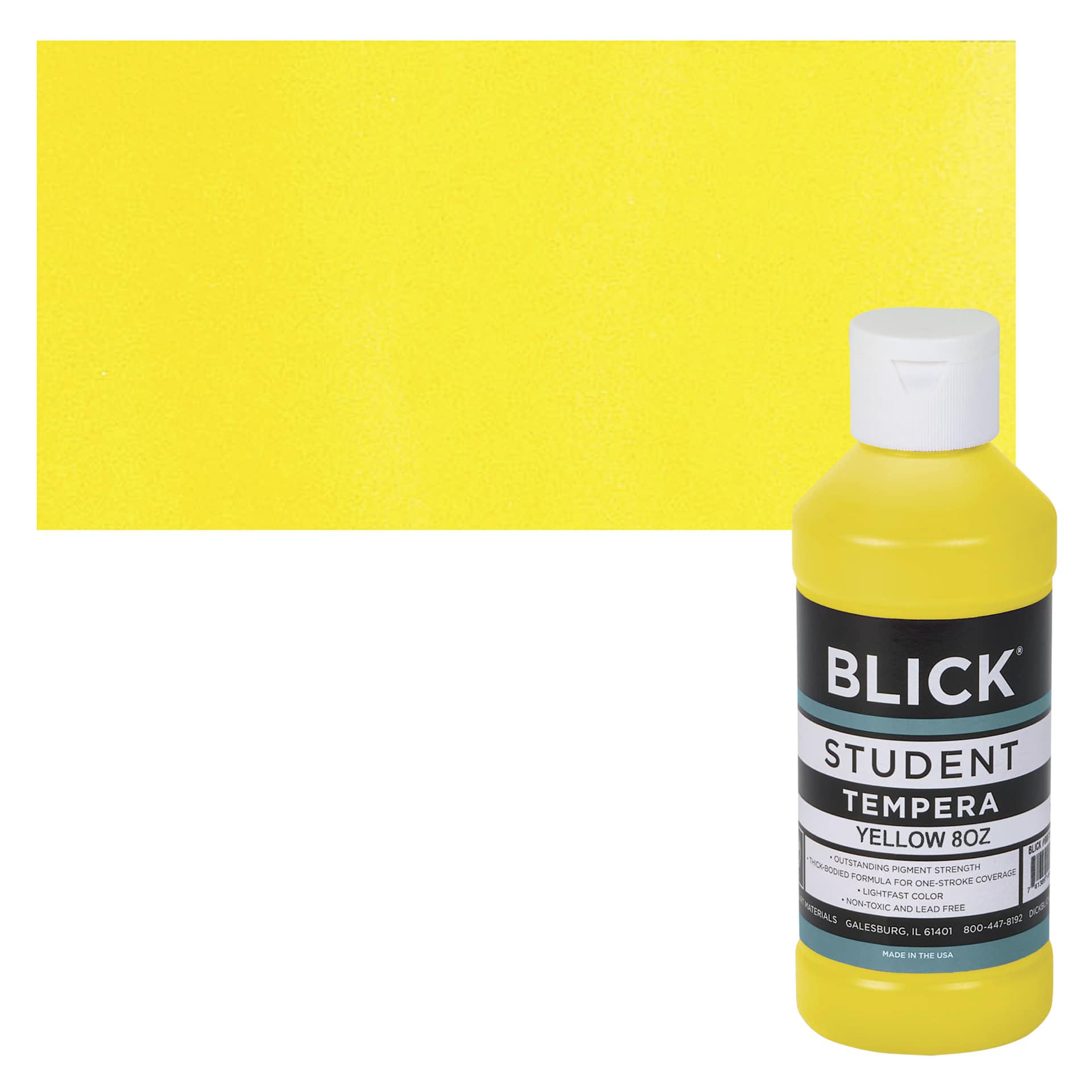 Blick Original Formula Student Tempera Paint - Yellow, 8 oz bottle and swatch