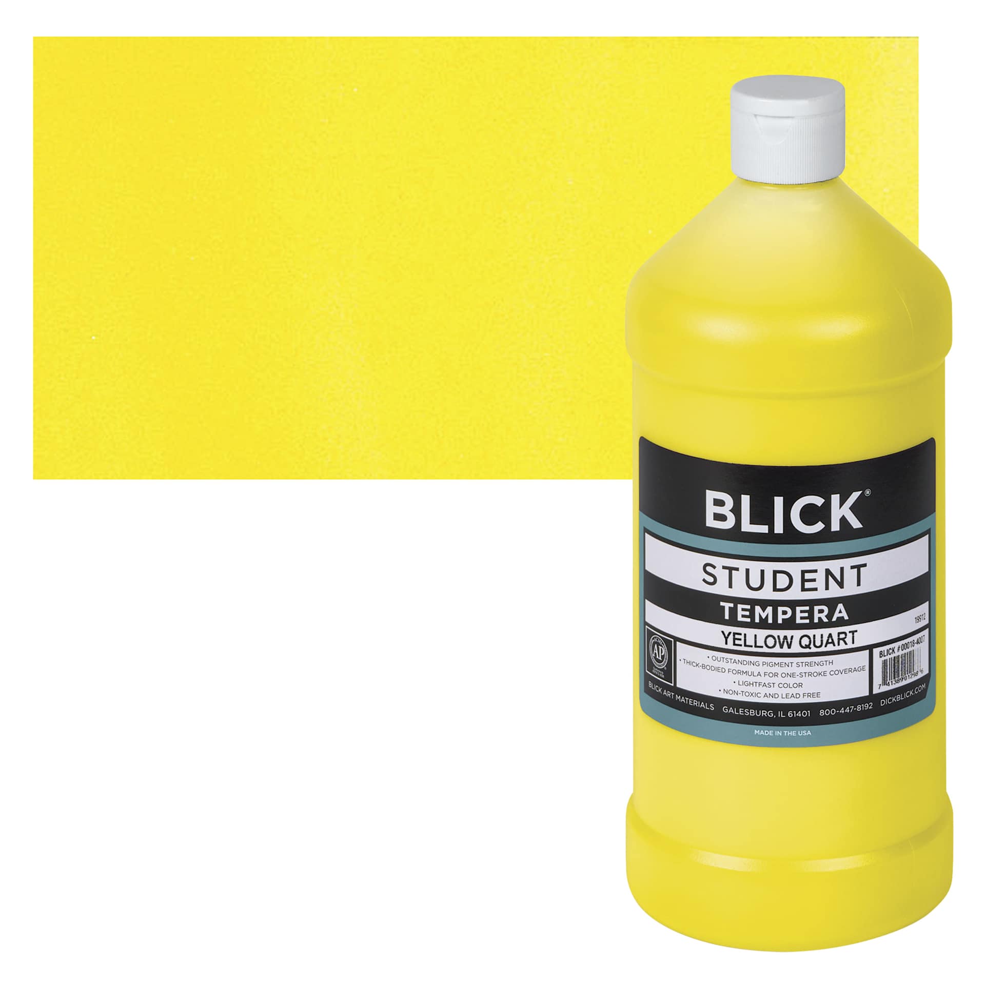 Blick Original Formula Student Tempera Paint - Yellow, 32 oz bottle and swatch