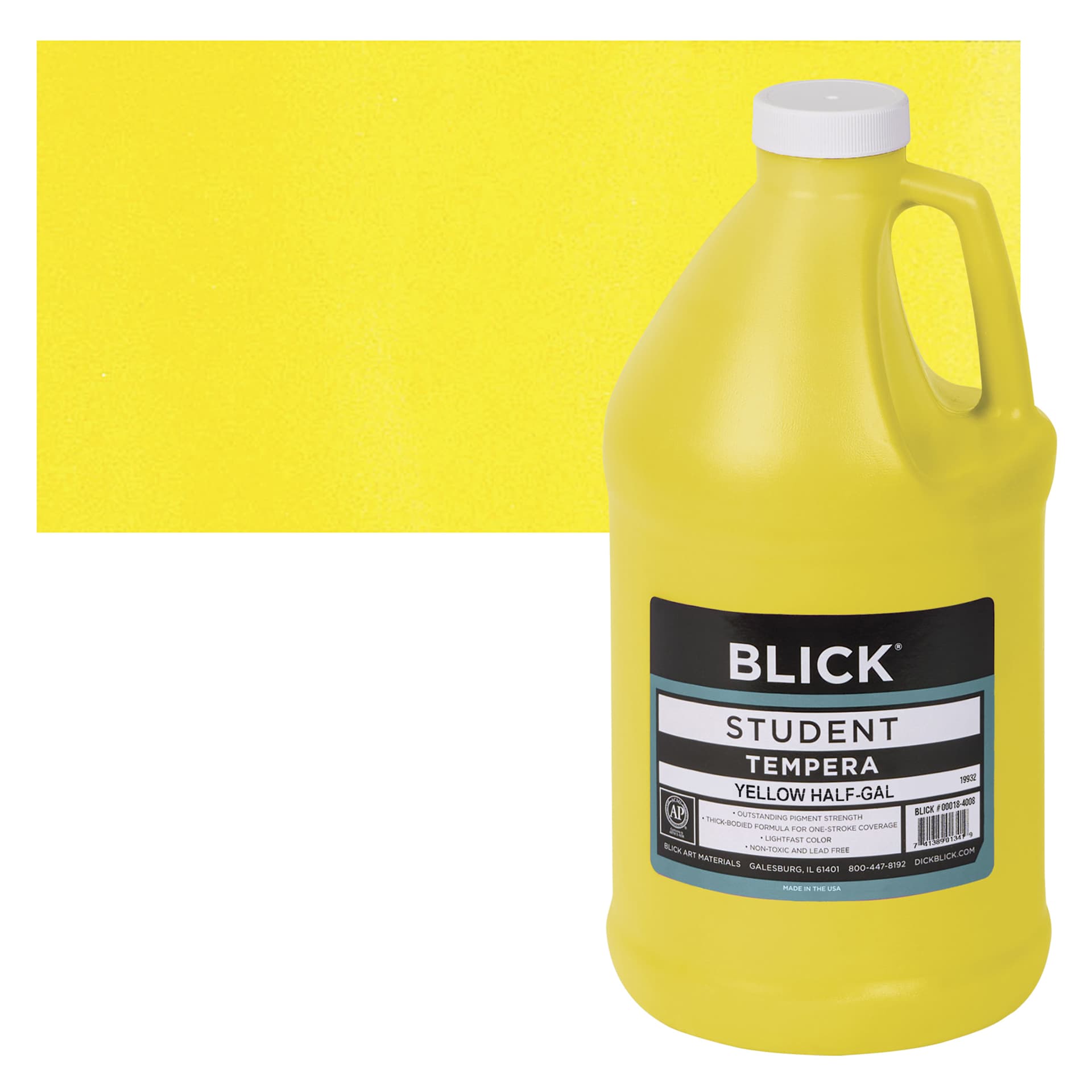 Blick Original Formula Student Tempera Paint - Yellow, 64 oz bottle and swatch