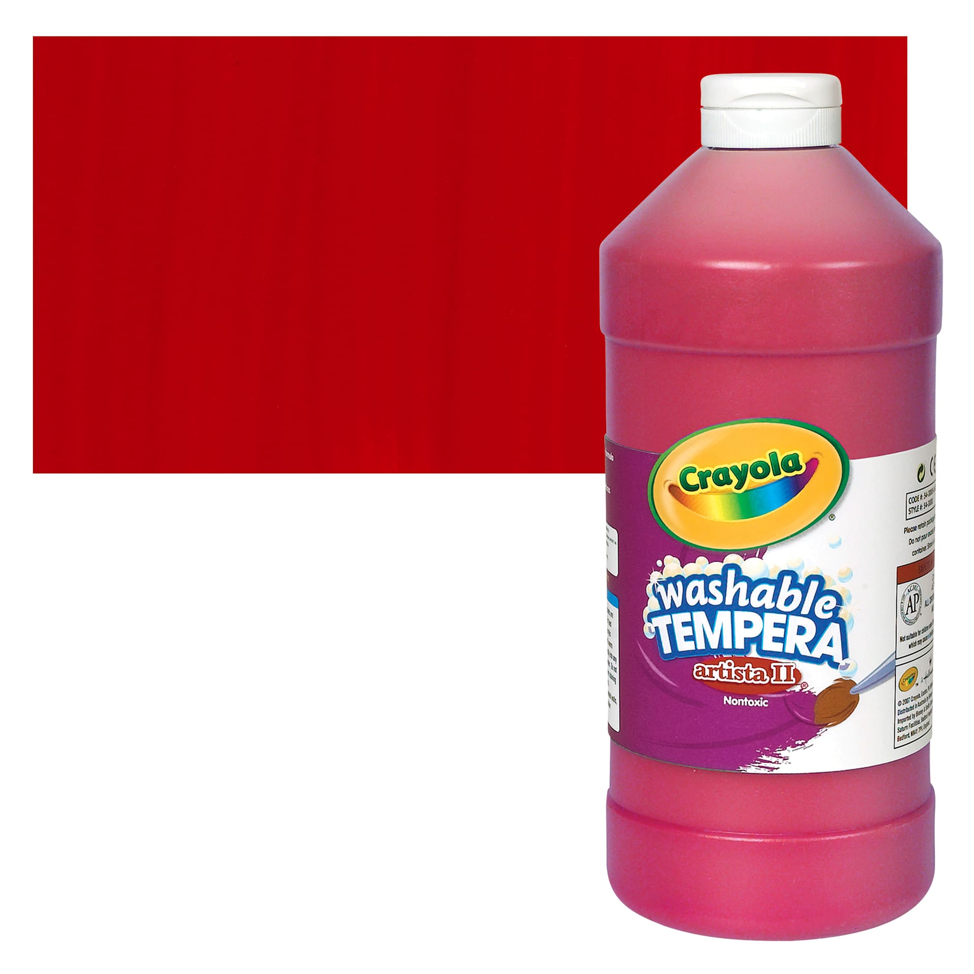 Crayola Artista II Liquid Washable Tempera - Red, 32 oz bottle and swatch