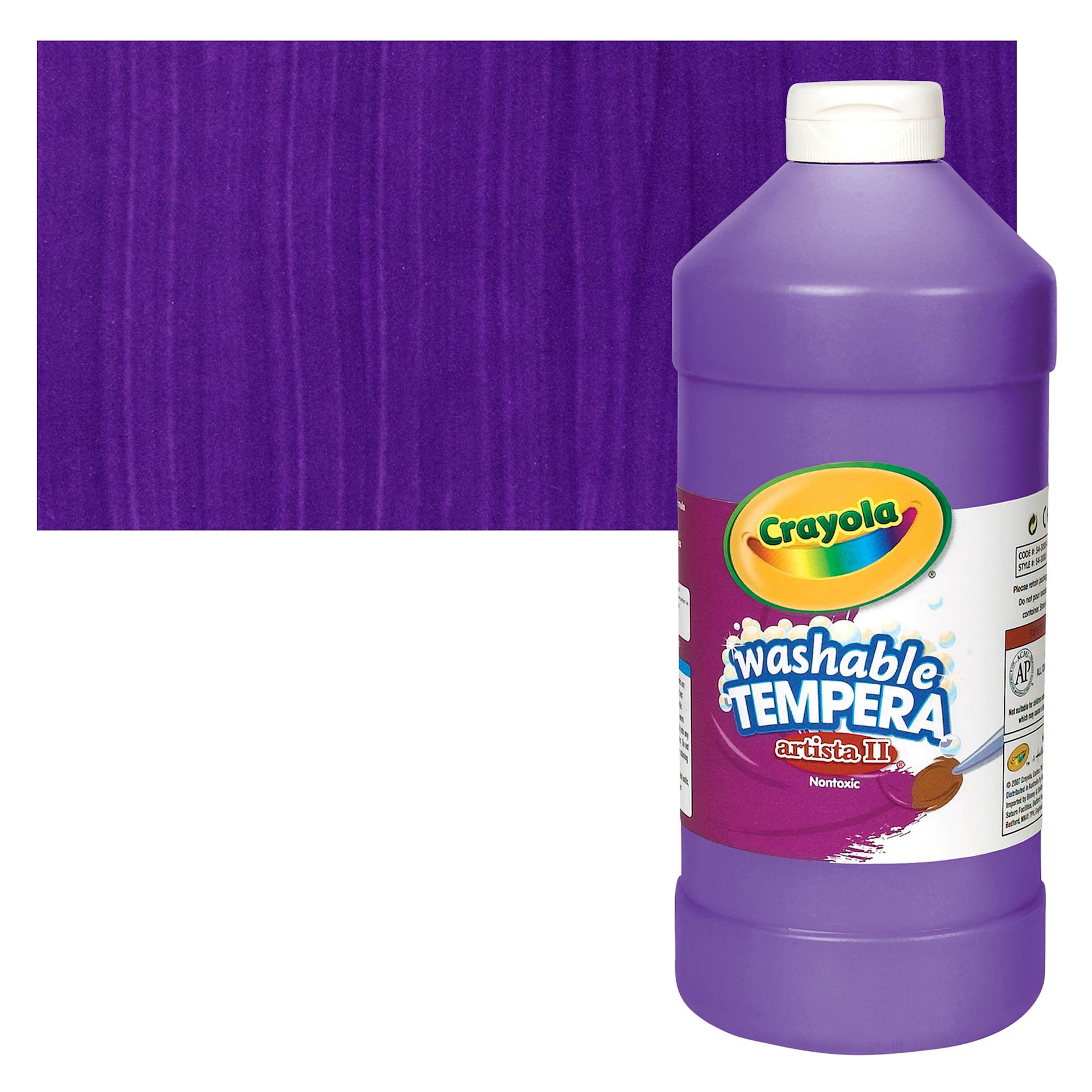 Crayola Artista II Liquid Washable Tempera - Violet, 32 oz bottle and swatch