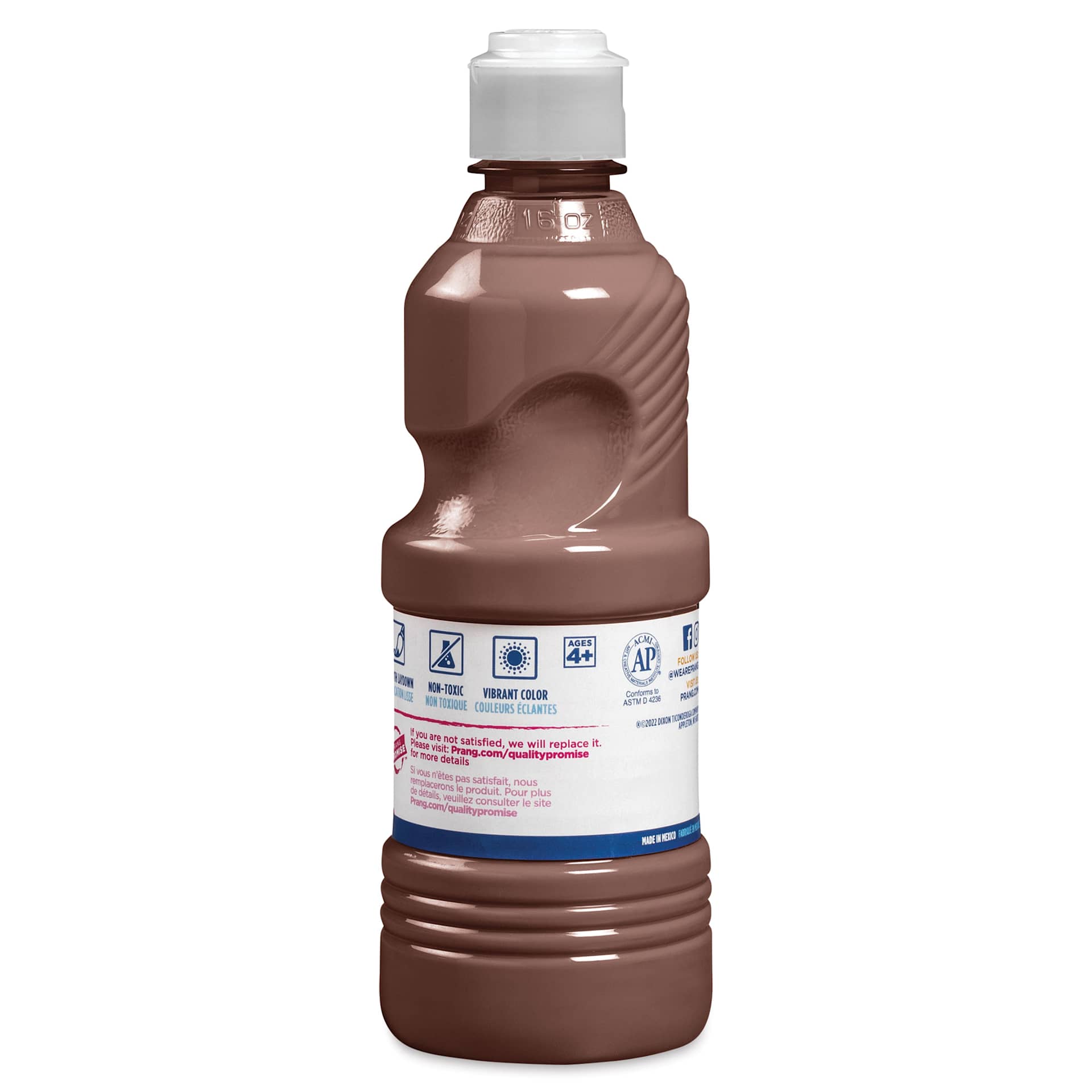 Back of Prang Ready-To-Use Tempera Paint - Brown, 16 oz bottle