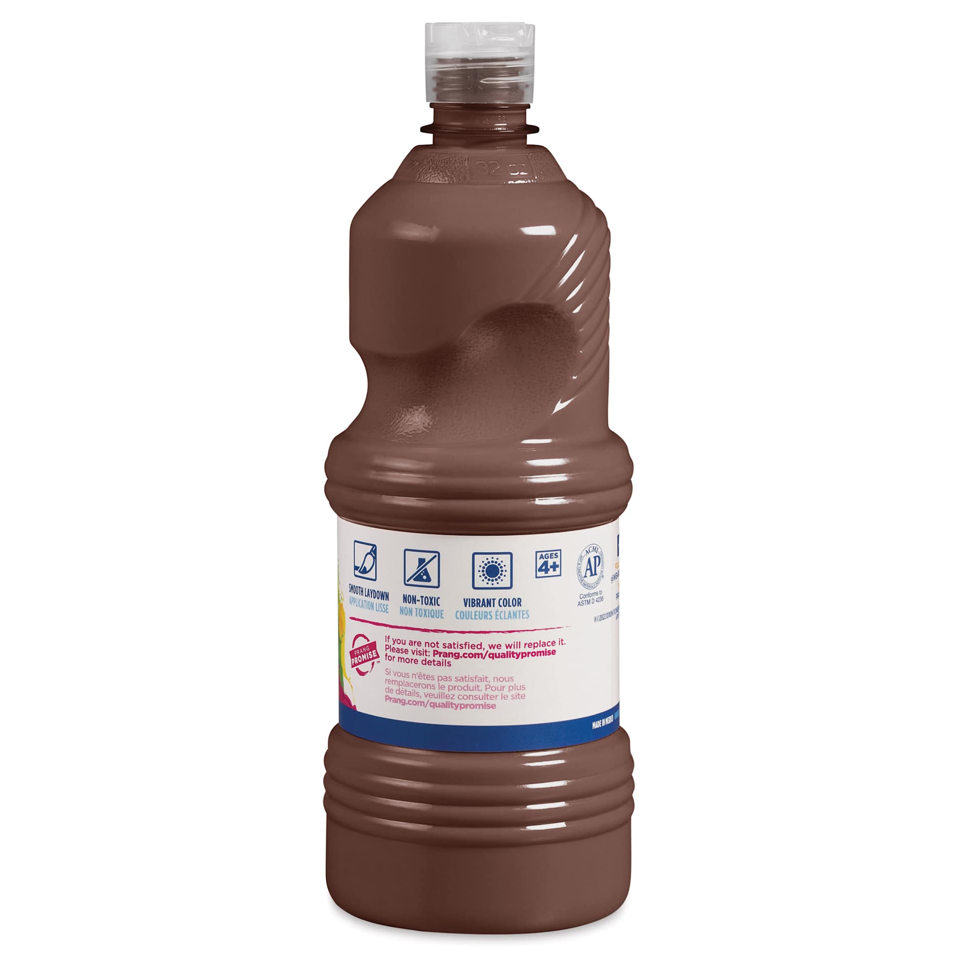 back of Prang Ready-To-Use Tempera Paint - Brown, 32 oz bottle