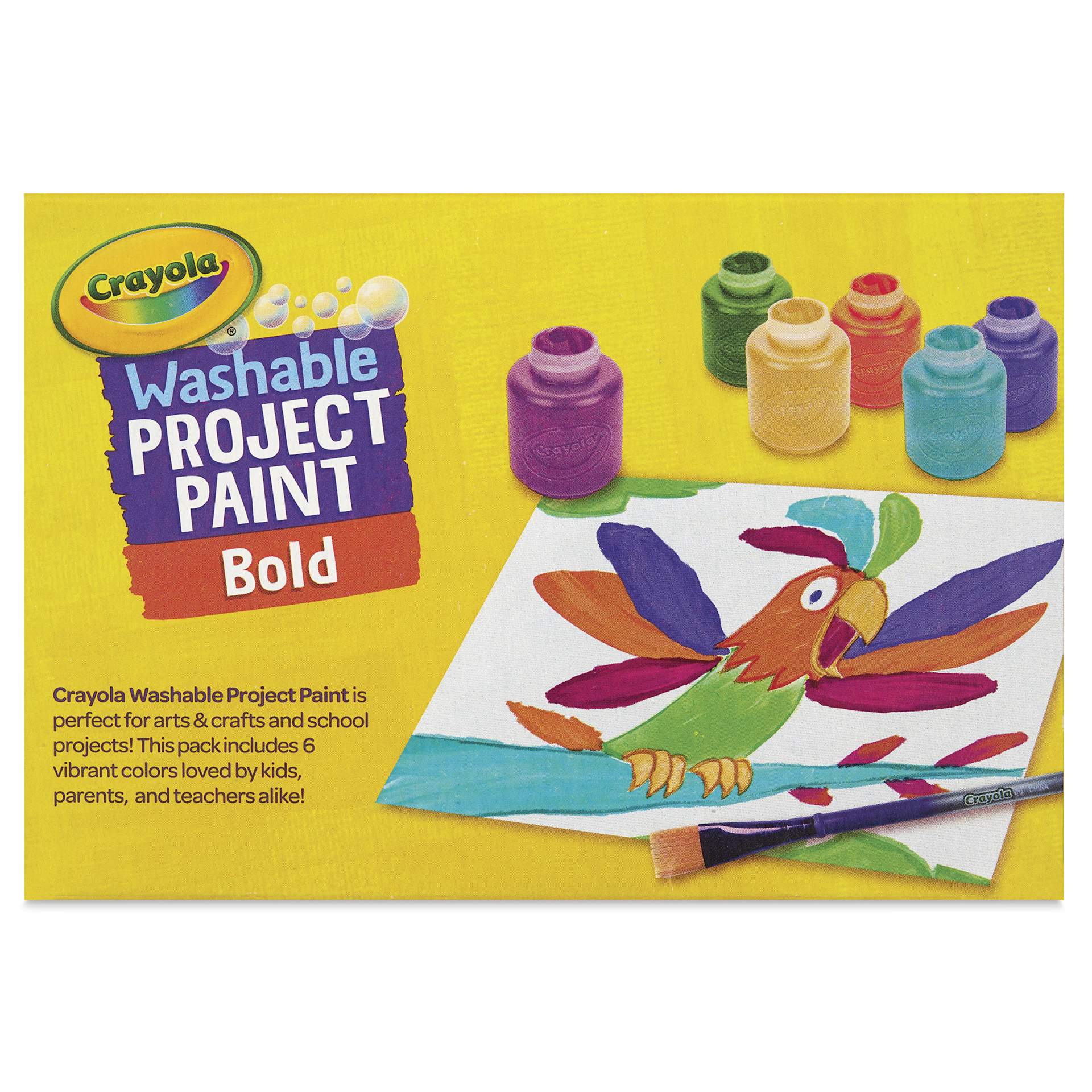 Crayola Washable Kids' Paints - Bold Colors, Set of 6, 2 oz Jars back of package