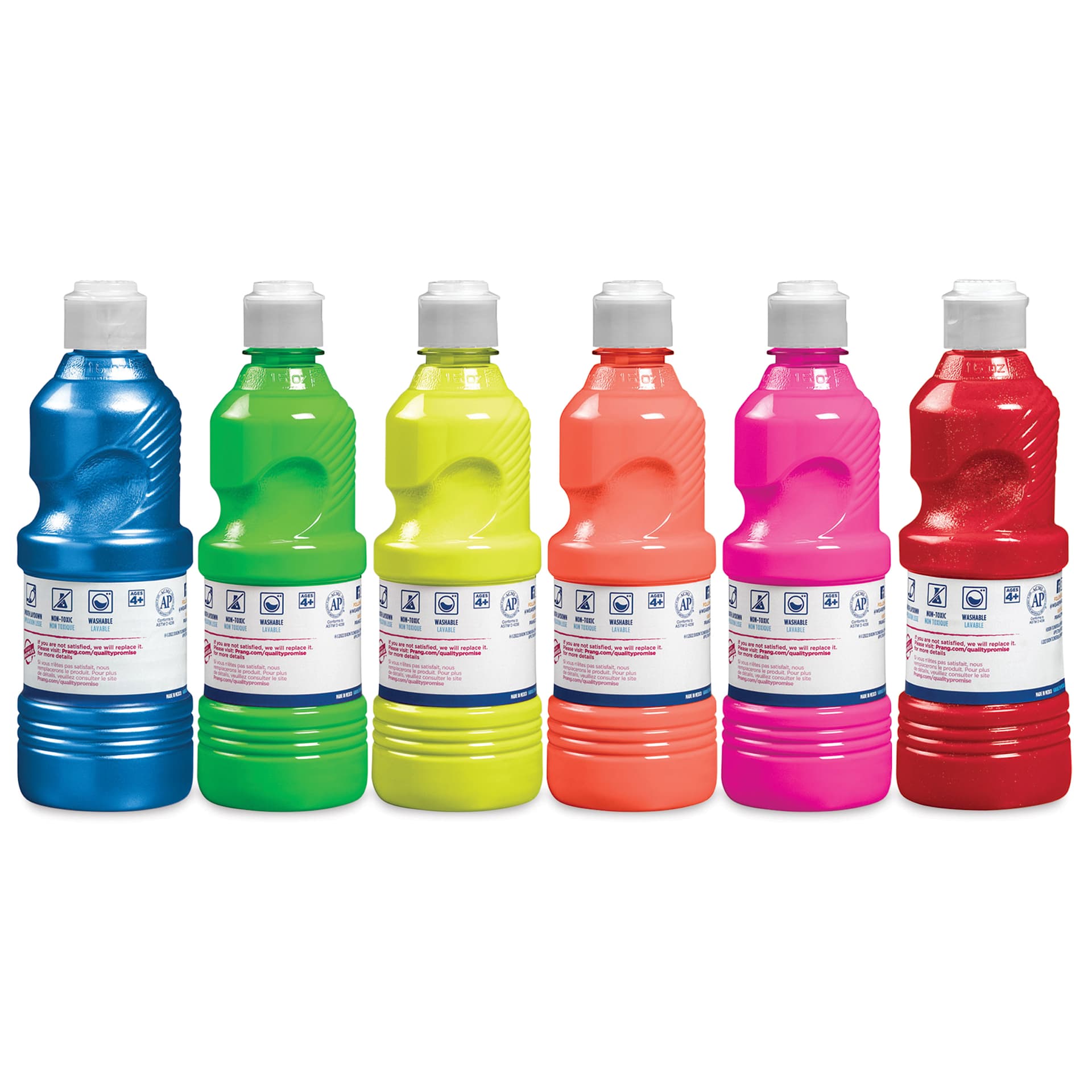 Prang Ready-To-Use Washable Tempera Paints - Assorted Fluorescent, Glitter and Metallic, Set of 6, 16 oz back of bottles