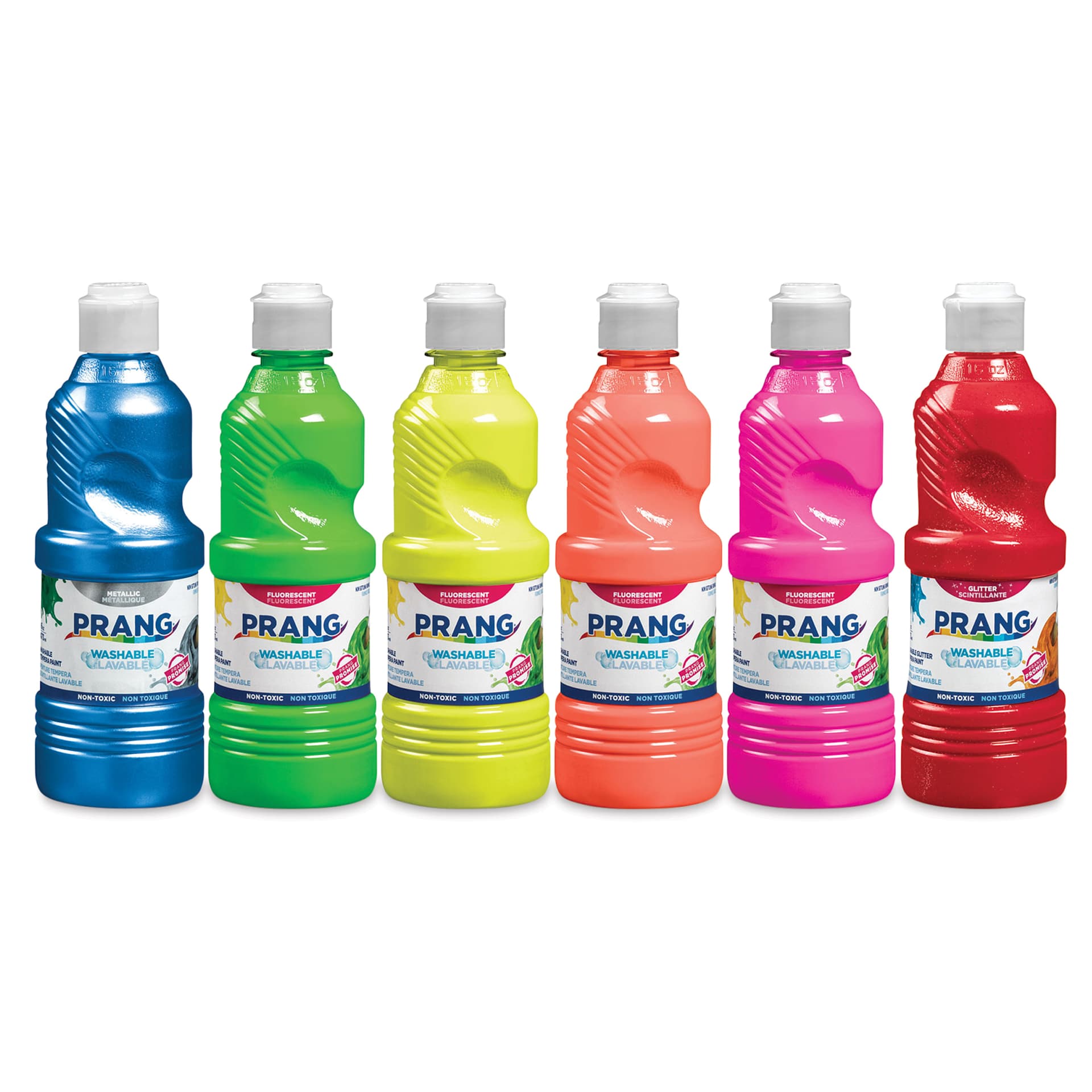 Prang Ready-To-Use Washable Tempera Paints - Assorted Fluorescent, Glitter and Metallic, Set of 6, 16 oz bottles