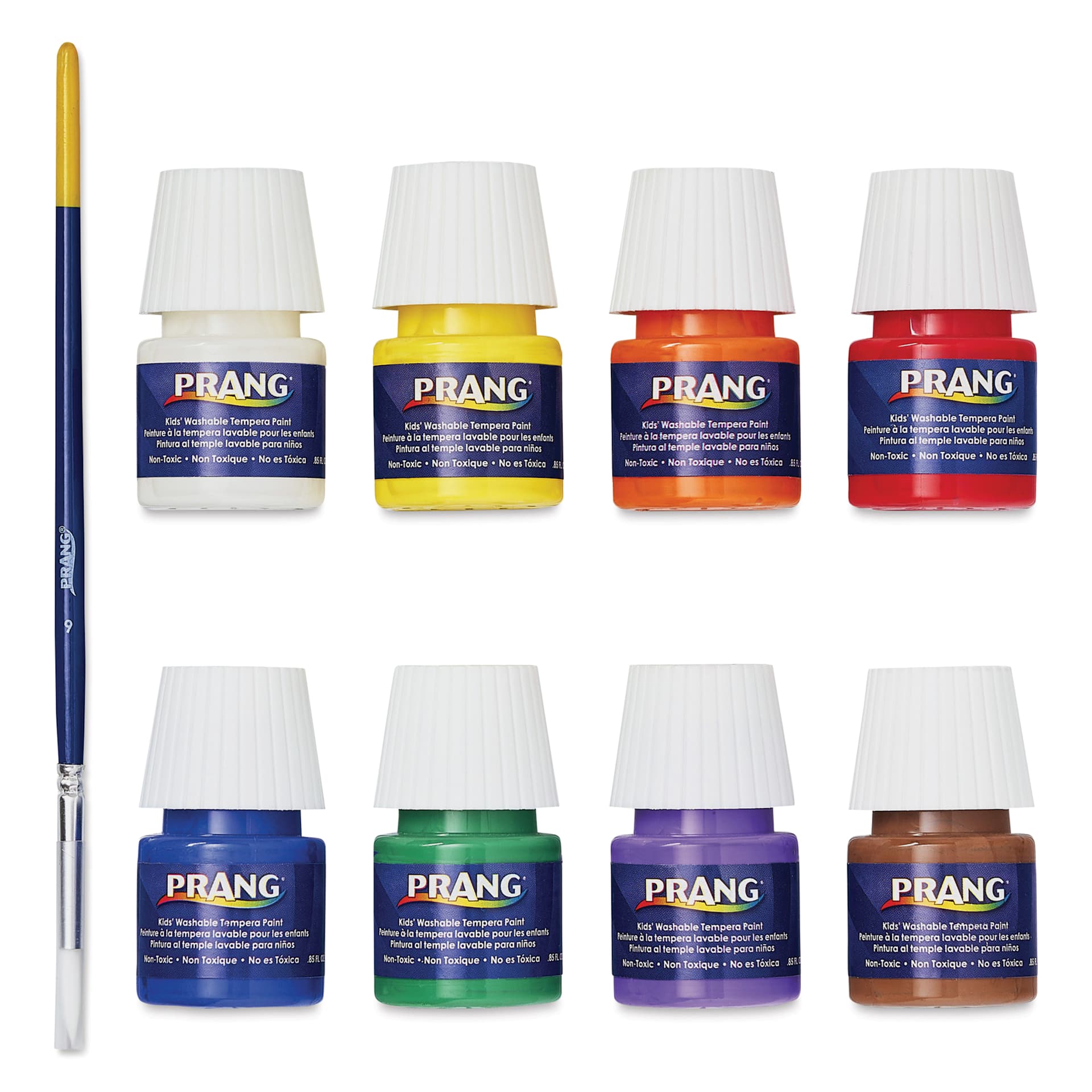 Prang Ready-To-Use Washable Tempera Paints - Assorted Colors, Set of 8 with Brush