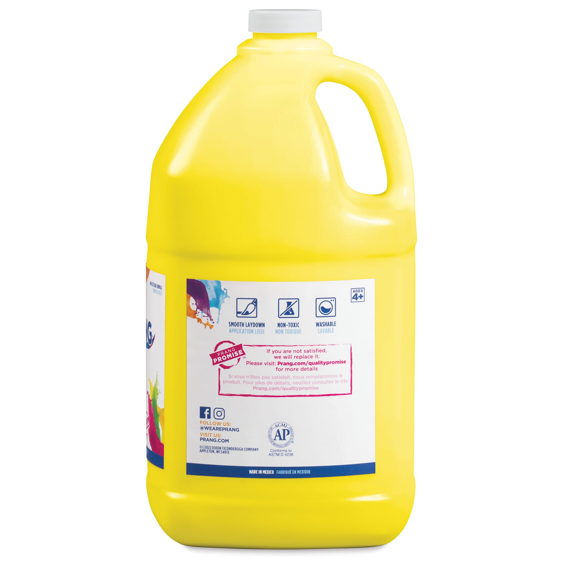 Prang Ready-To-Use Washable Tempera Paint - Yellow, Gallon back of bottle