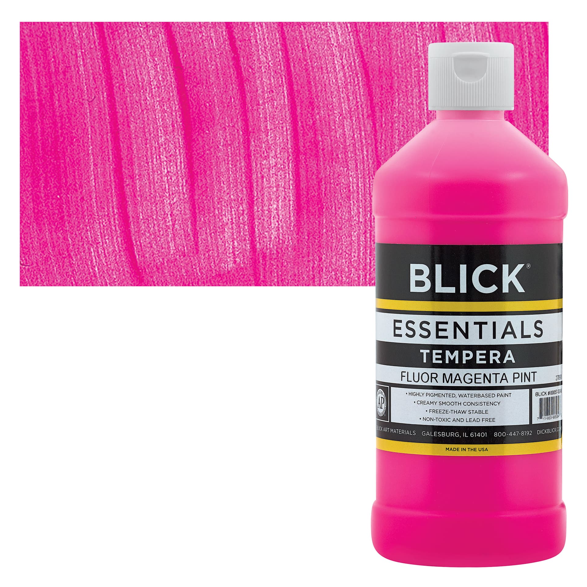 Blick Essentials Tempera - Fluorescent Magenta, Pint and swatch