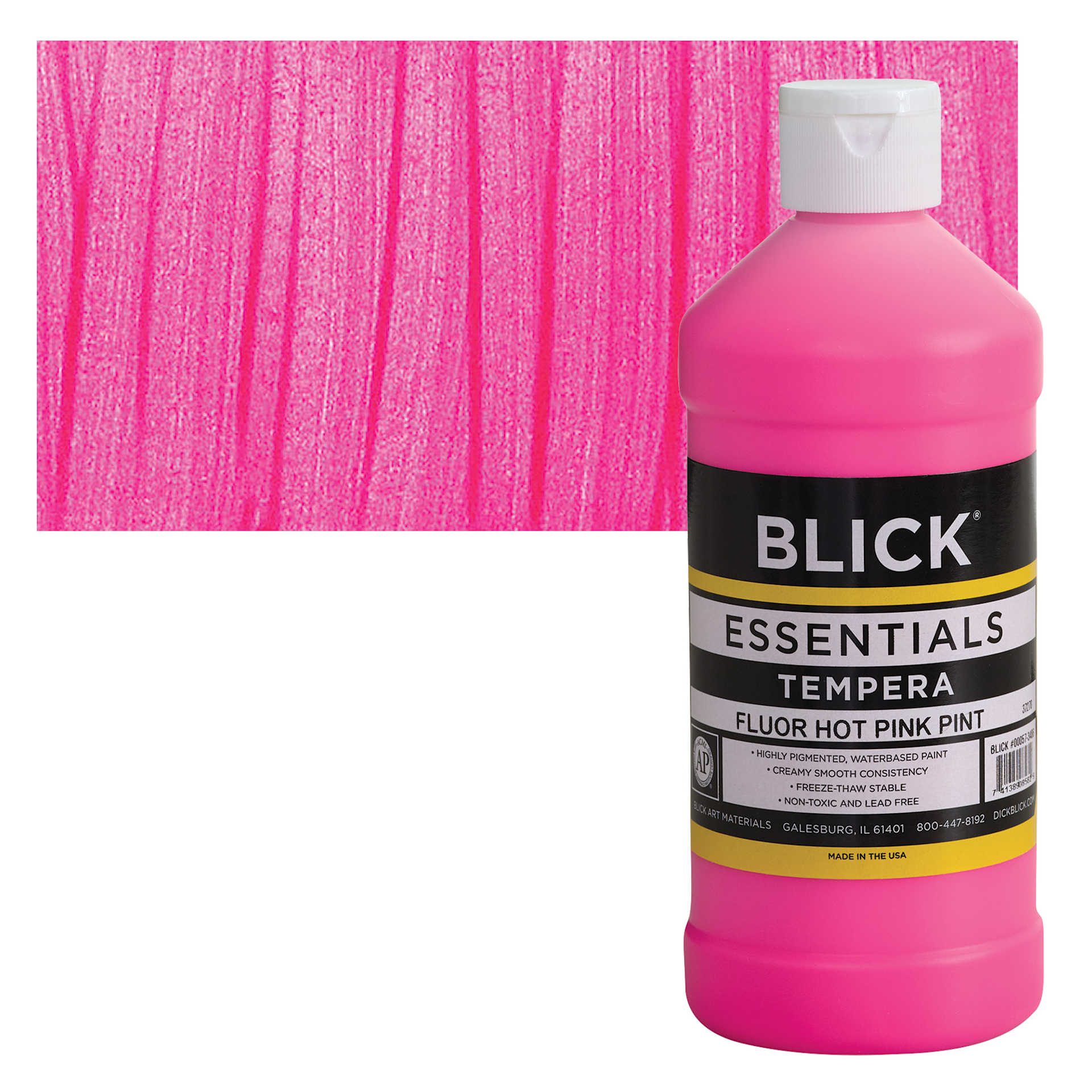 Blick Essentials Tempera - Fluorescent Hot Pink, Pint and swatch