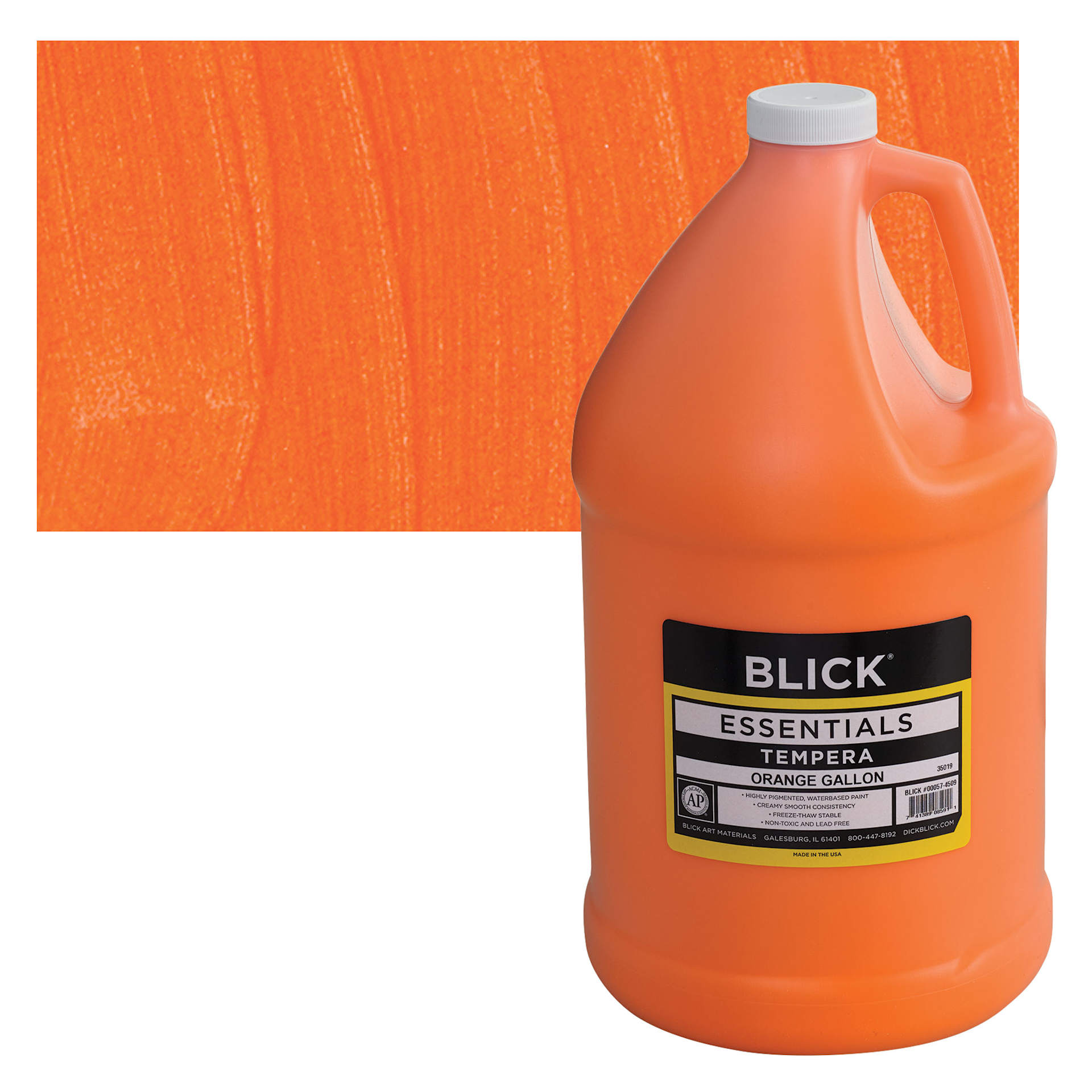 Blick Essentials Tempera - Orange, Gallon and swatch