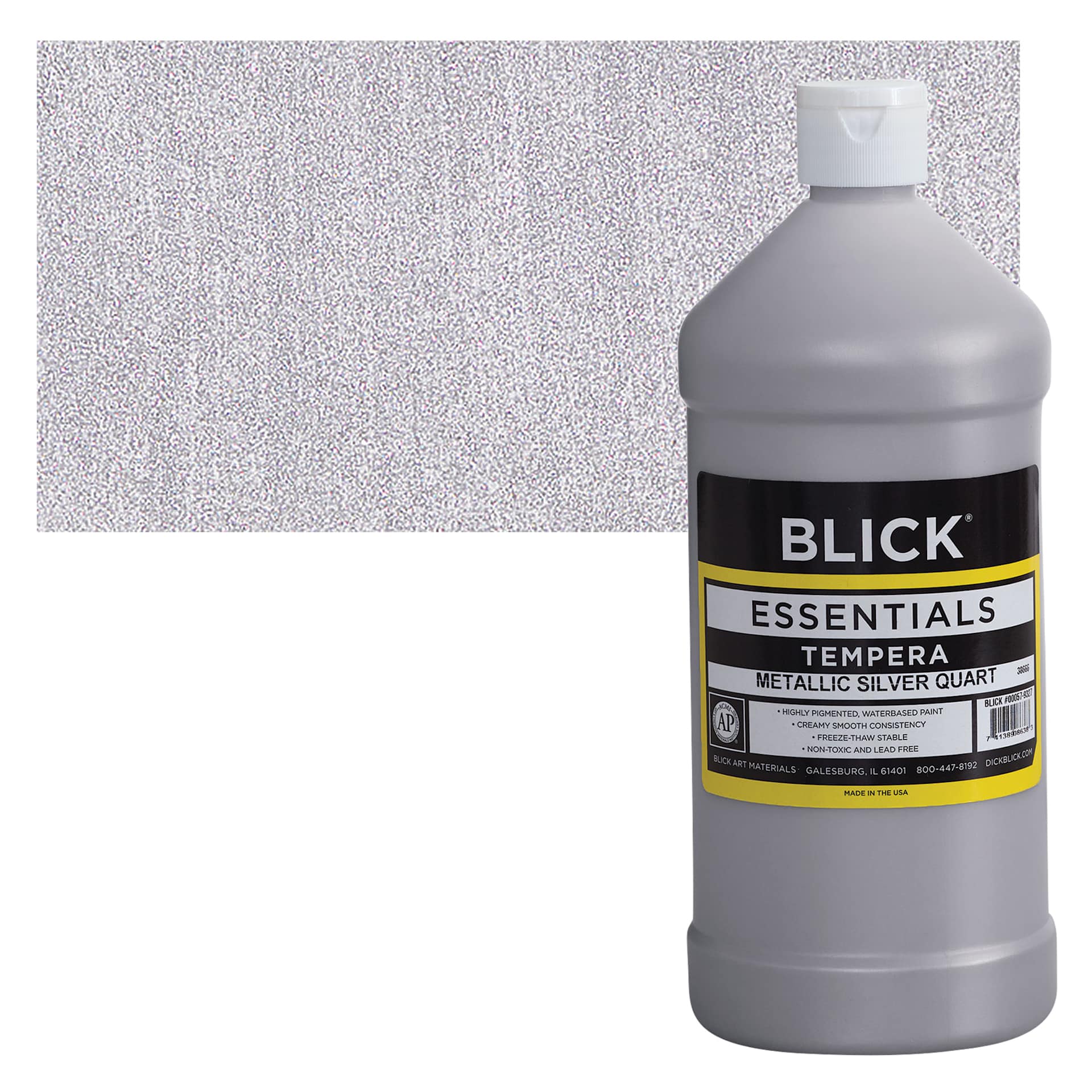 Blick Essentials Tempera - Silver (Metallic), Quart and swatch