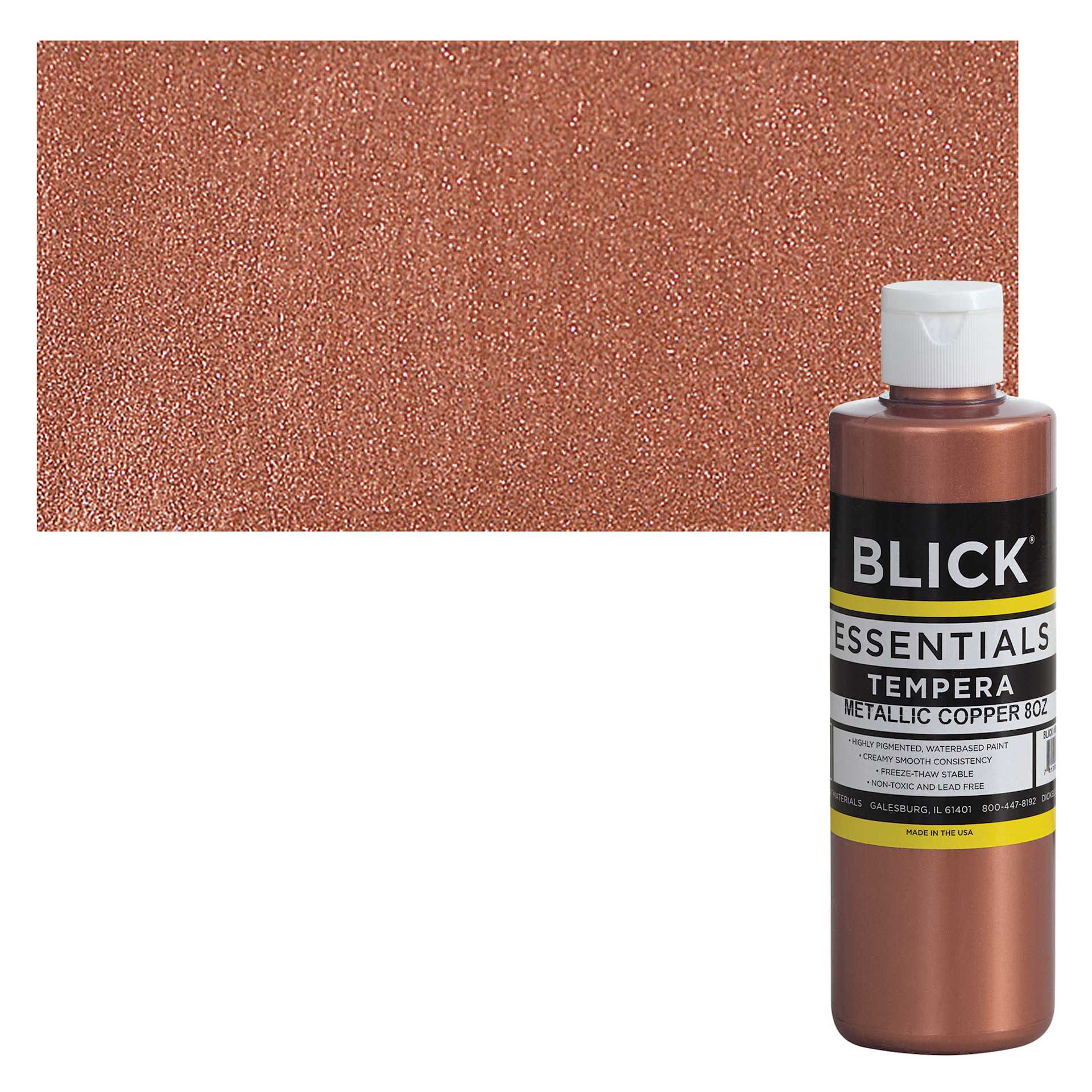 Blick Essentials Tempera - Copper (Metallic), 8 oz bottle and swatch