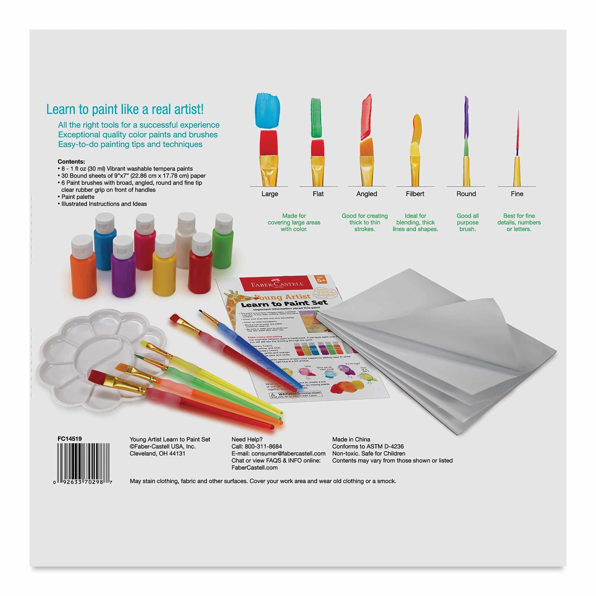 Faber-Castell Young Artist Learn to Paint Set, back of packaging