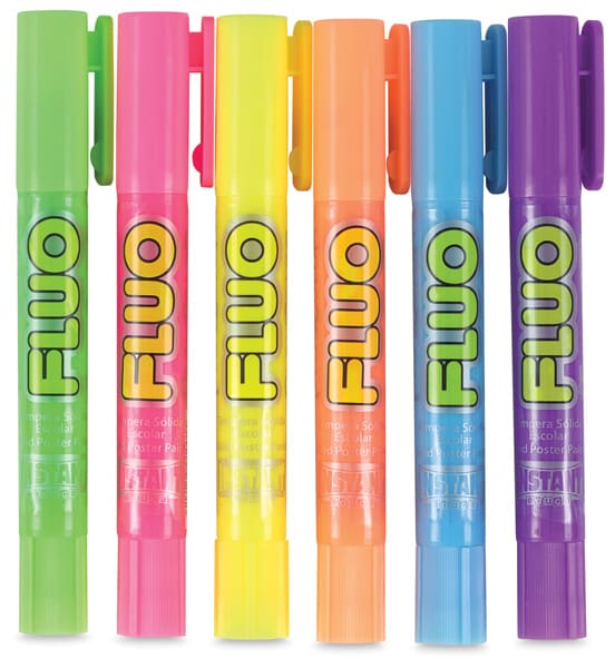 Playcolor Tempera Paint Stick Sets 6 Fluorescent Paint Sticks shown upright