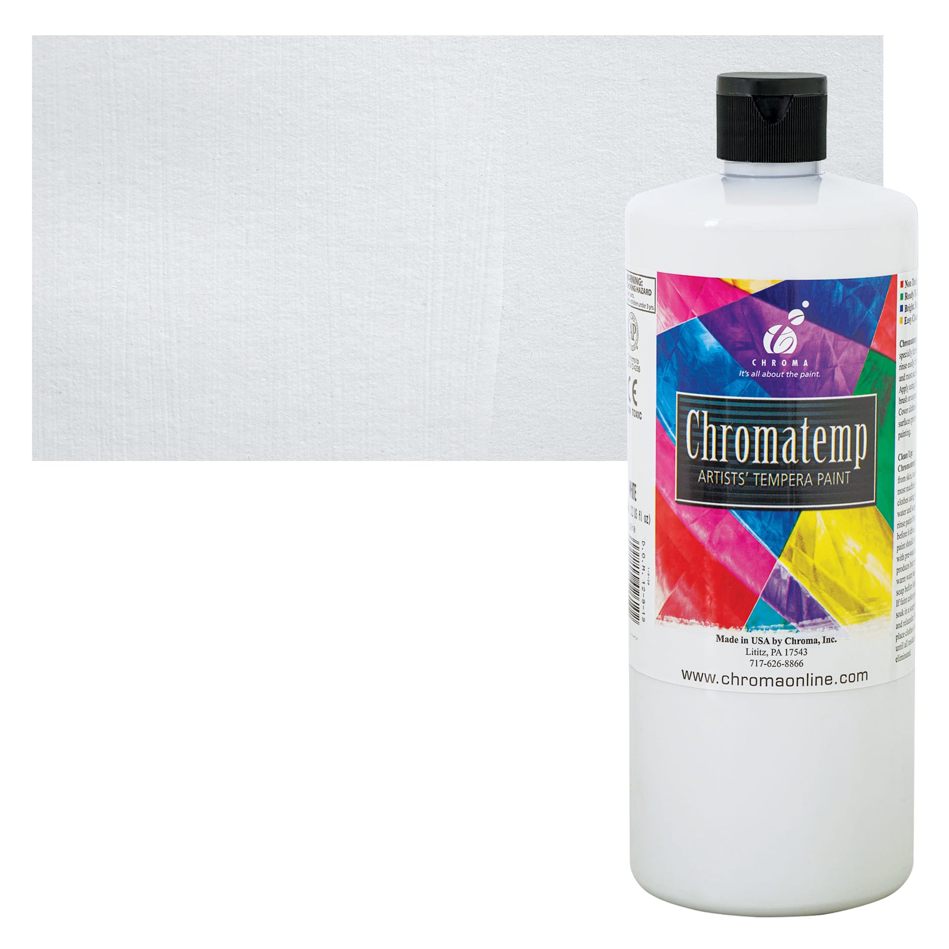 Chroma Chromatemp Artists' Tempera Paint - White, Quart and swatch