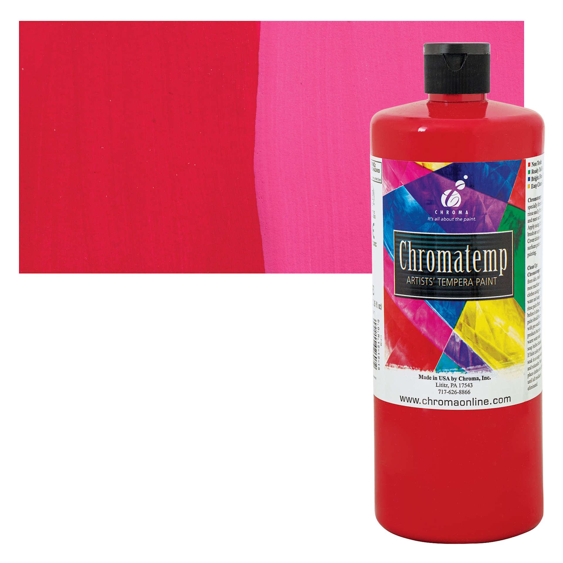 Chroma Chromatemp Artists' Tempera Paint - Red, Quart and swatch