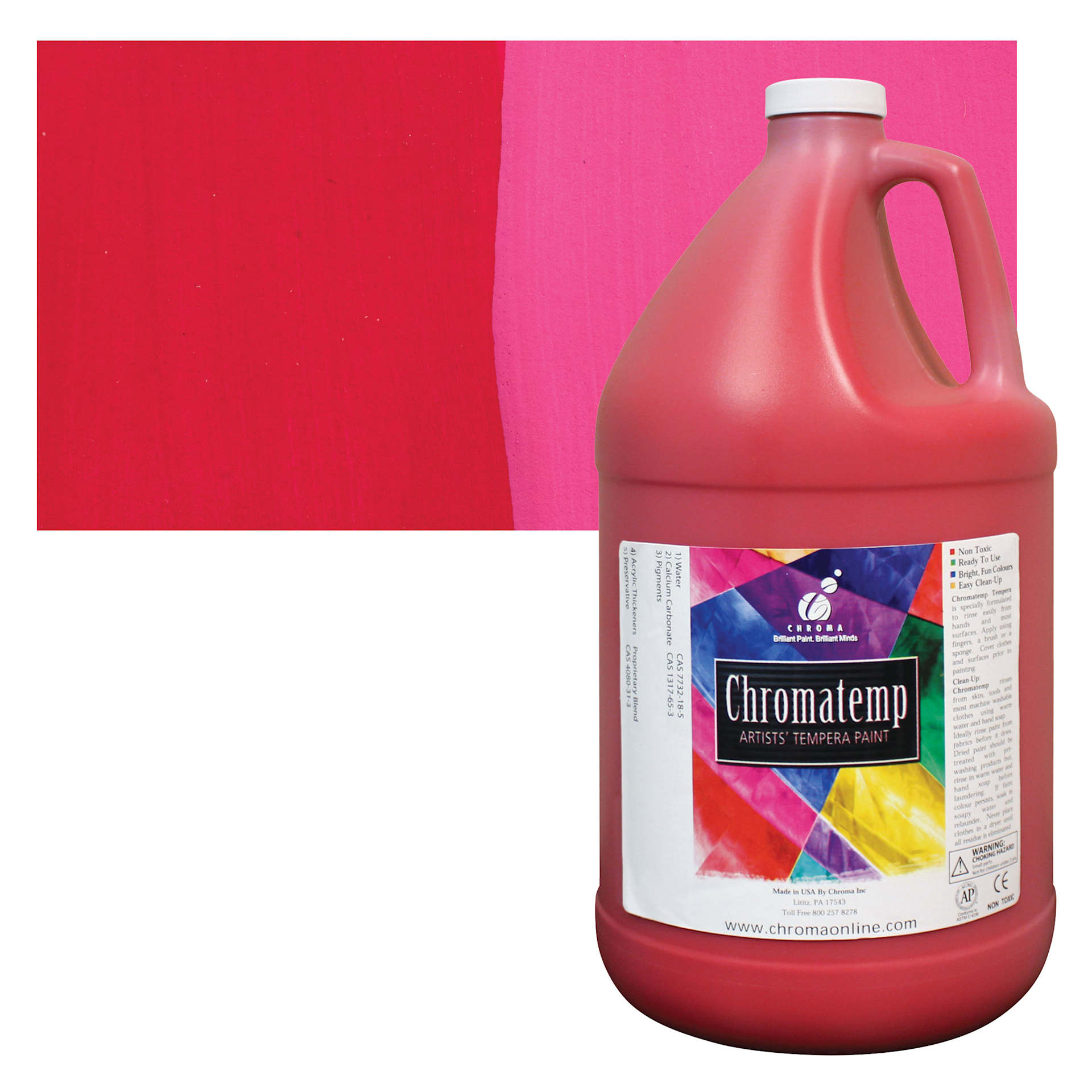Chroma Chromatemp Artists' Tempera Paint - Red, 128 oz bottle and swatch