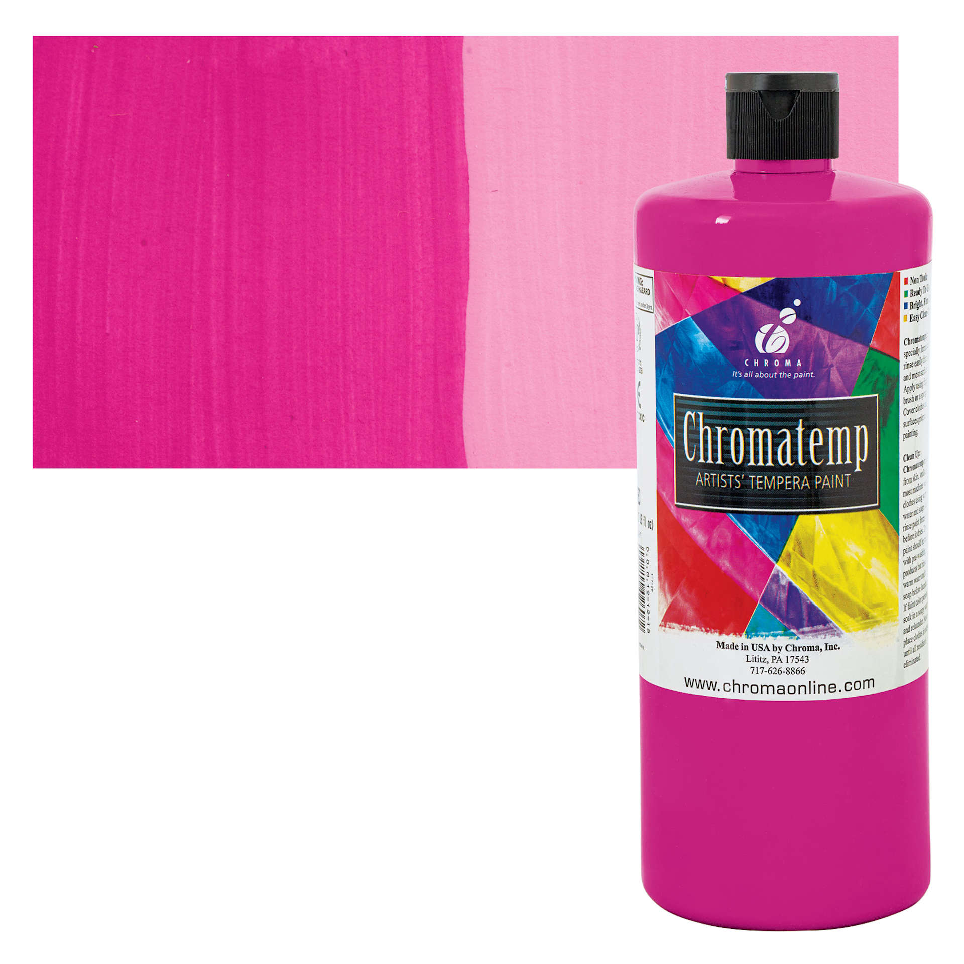 Chroma Chromatemp Artists' Tempera Paint - Magenta, Quart and swatch