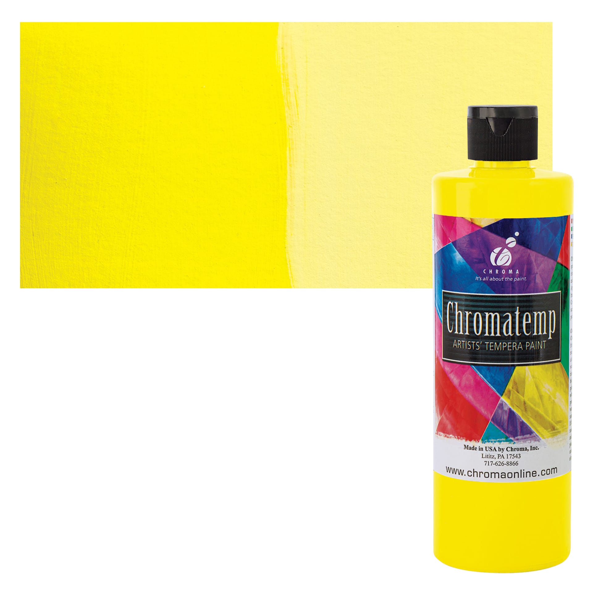 Chroma Chromatemp Artists' Tempera Paint - Yellow, Pint and swatch