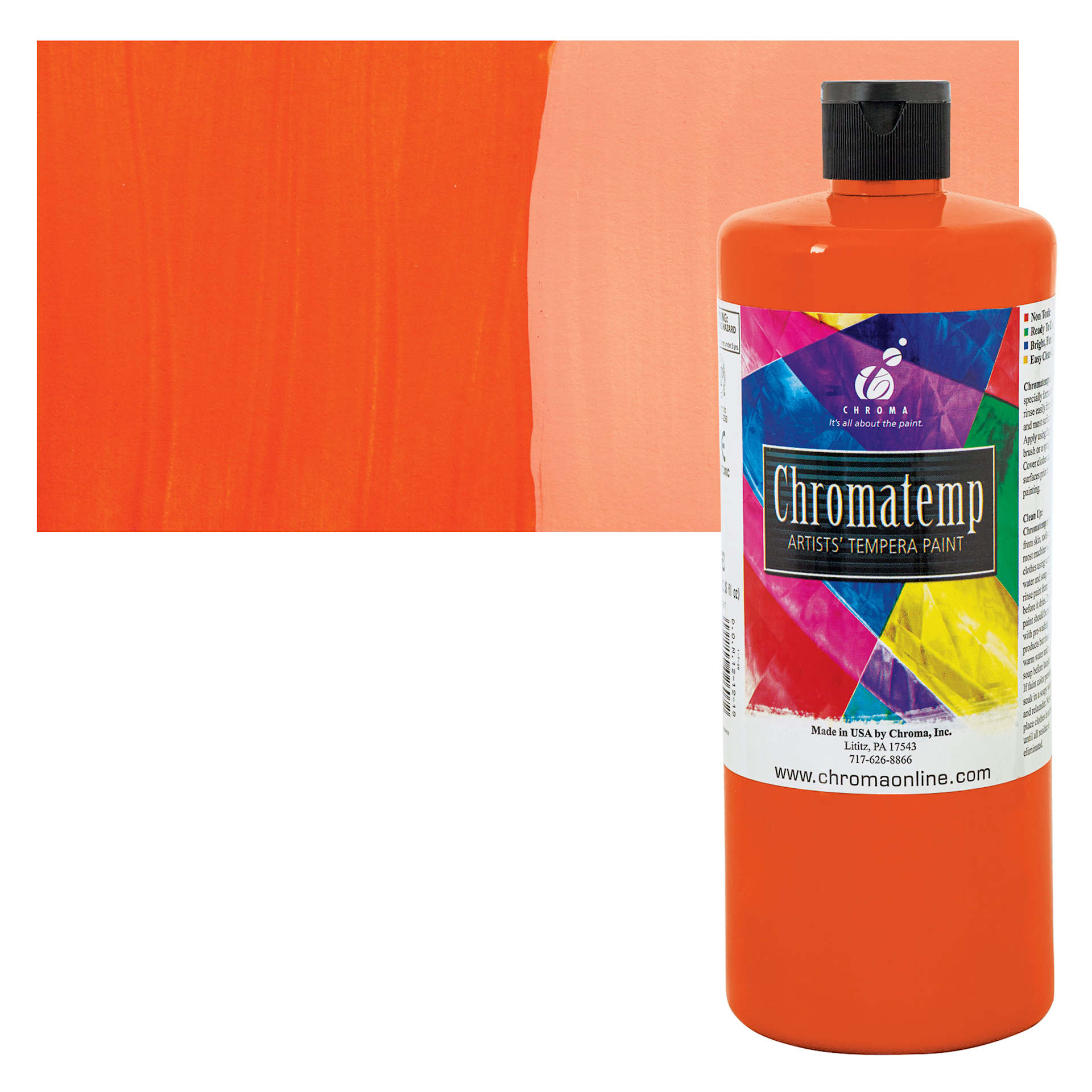 Chroma Chromatemp Artists' Tempera Paint - Orange, Quart and swatch