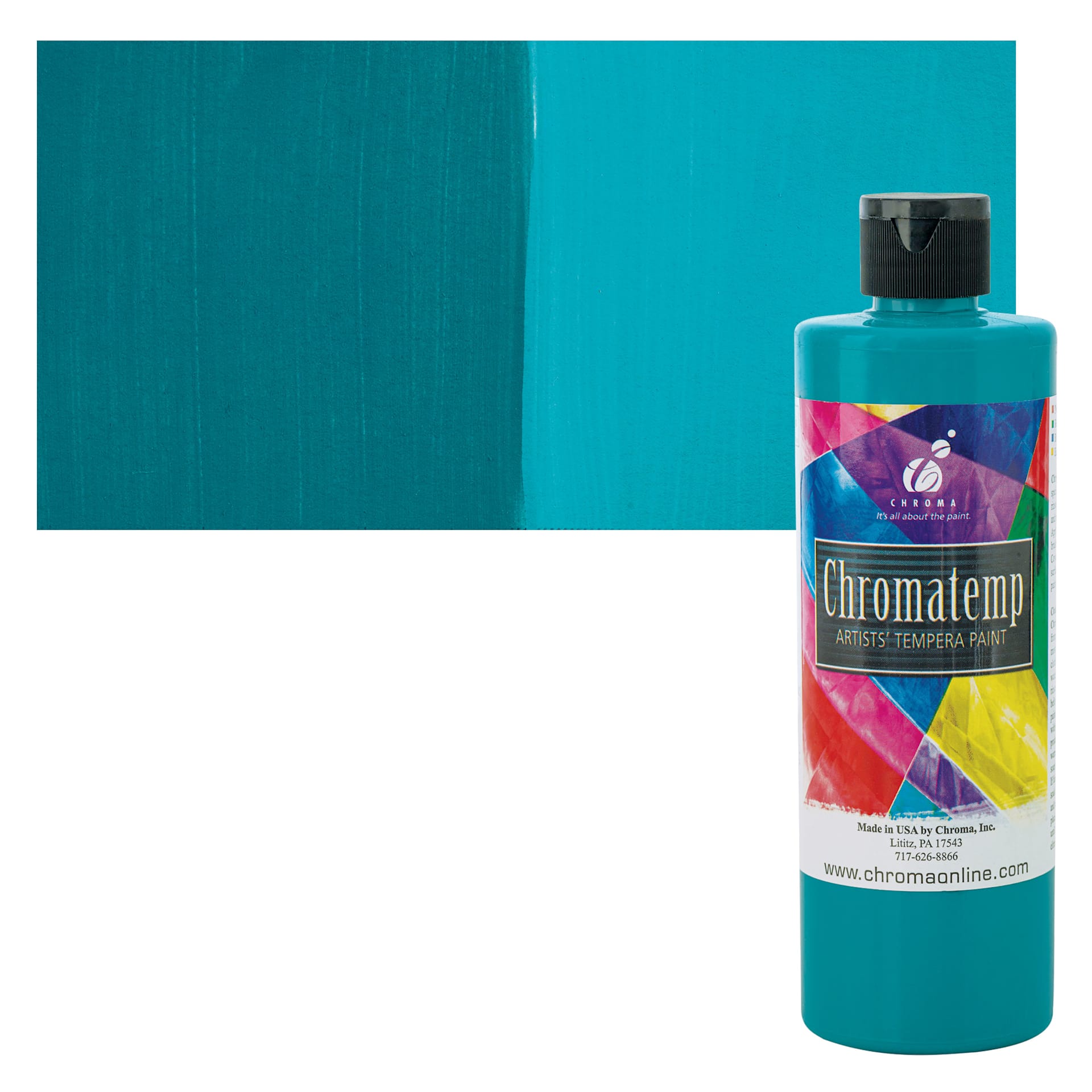 Chroma Chromatemp Artists' Tempera Paint - Turquoise, Pint and swatch
