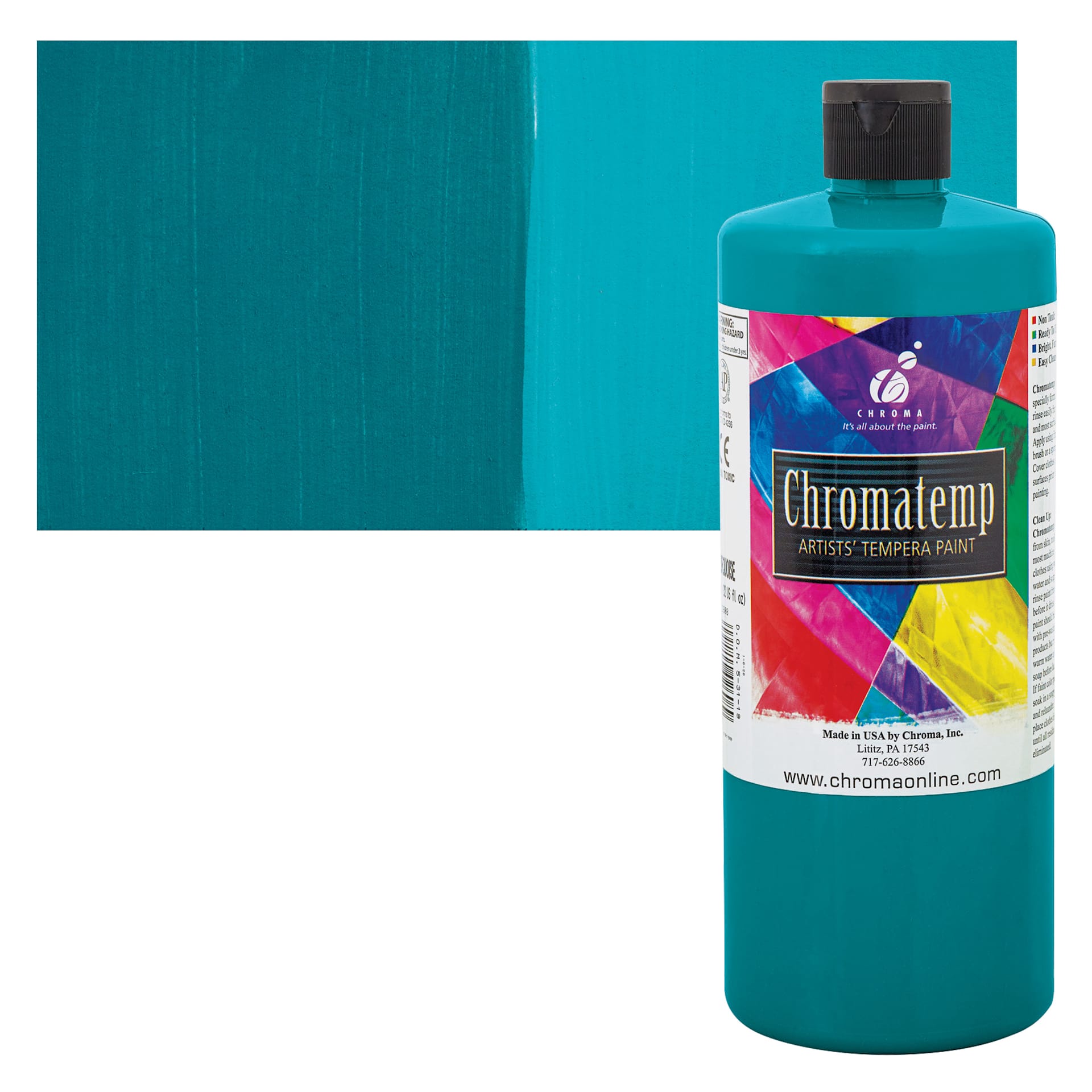 Chroma Chromatemp Artists' Tempera Paint - Turquoise, Quart and swatch