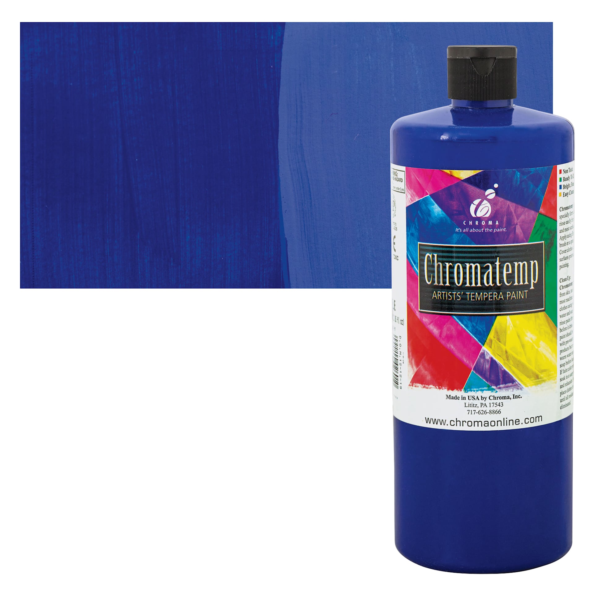 Chroma Chromatemp Artists' Tempera Paint - Ultramarine Blue, Quart and swatch