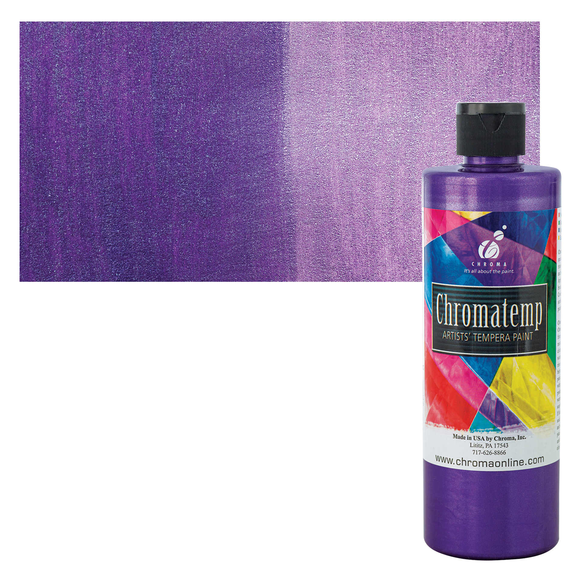 Chroma Chromatemp Artists' Tempera Paint - Pearlescent Violet, Pint and swatch